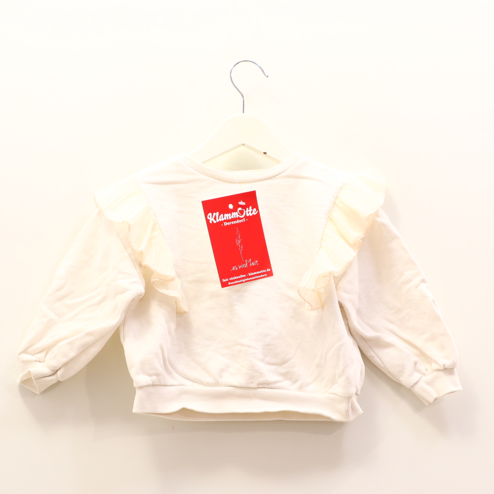 Oberteil ZARA 80 weiß Volants Sweatshirt Baumwolle/Elasthan/Polyester