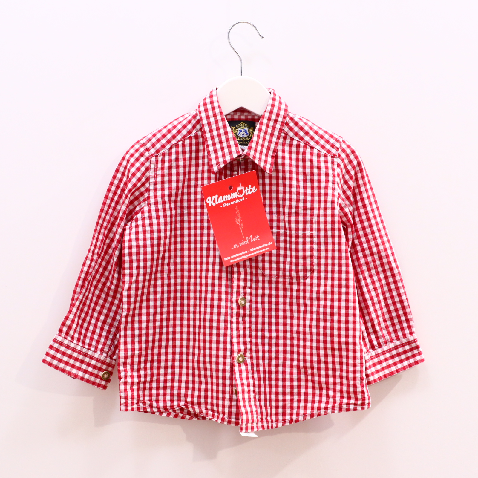 Oberteil Gr. 92 Hemd/langarm/Trachten rot/weiß Baumwolle kariert