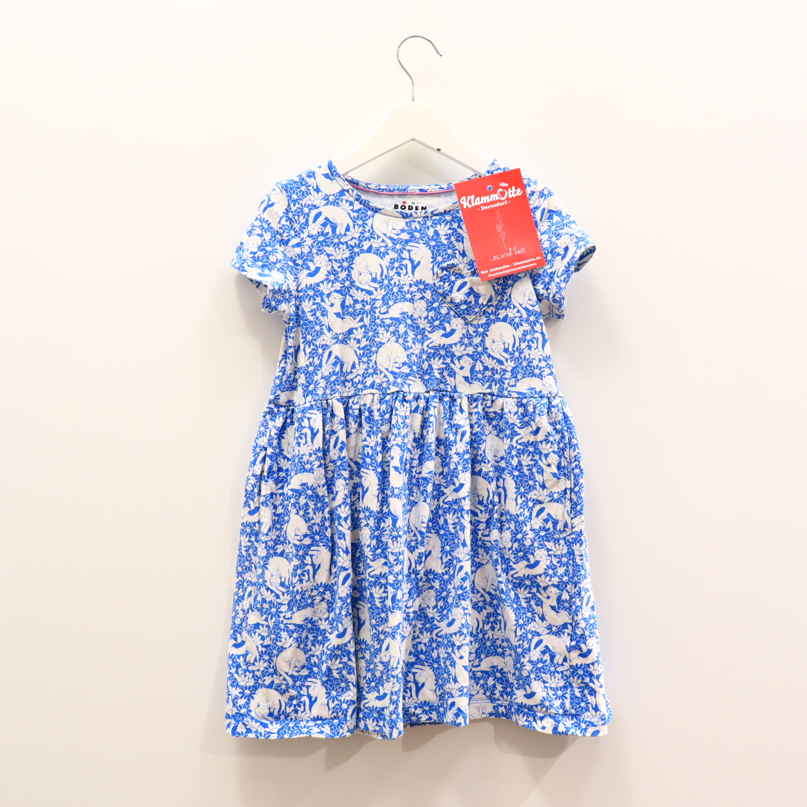 Kleider & Röcke mini Boden Jerseykleid 116/122 blau/weiß Allover Print Baumwolle