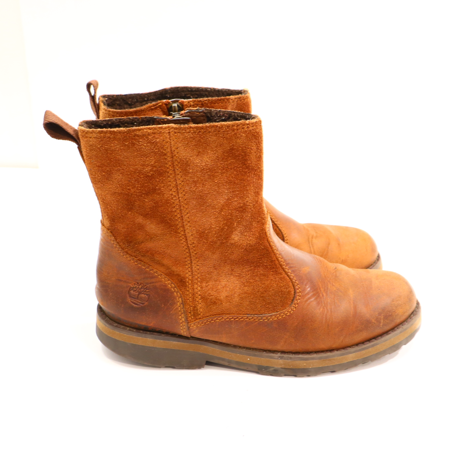Halbschuhe Timberland Boots/Stieffelette 35 braun Leder Herbst/Winter leichte gleichmäßige Ablaufspuren gefüttert
