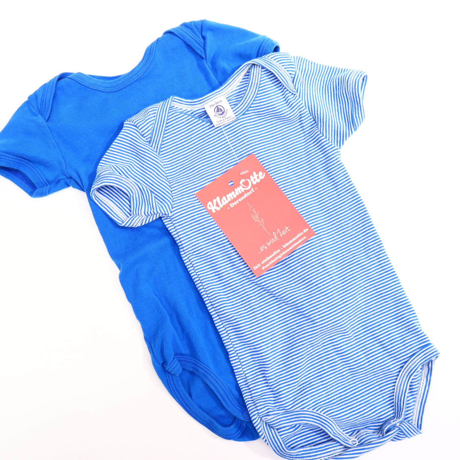 Body PETIT BATEAU 86 blau/weiß kurzarm/2er-Set gestreift Baumwolle