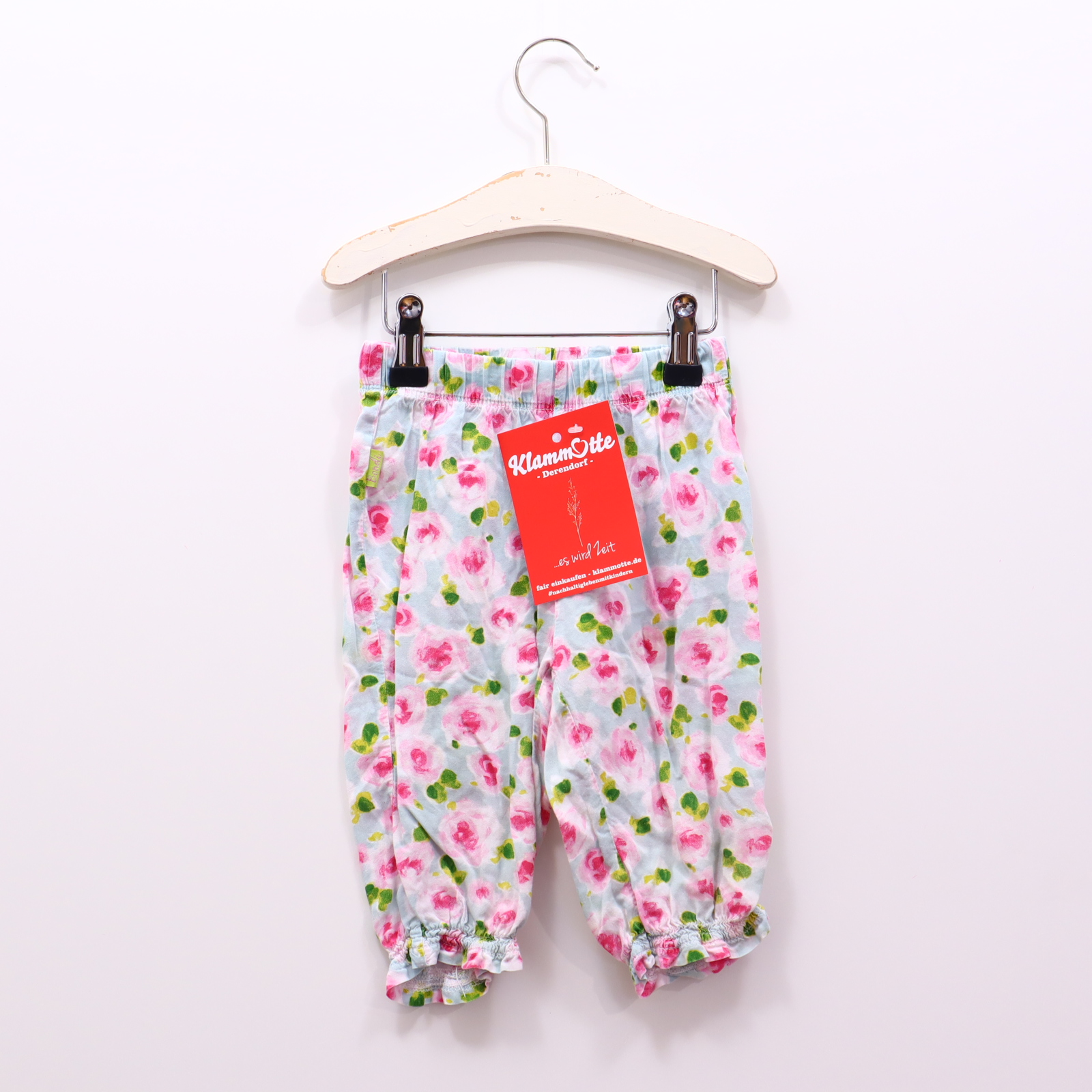 Hose BONDI Capri/Pumphose 98 grün/hellblau/rosa Allover Print/Blumen Viskose Gummibandzug