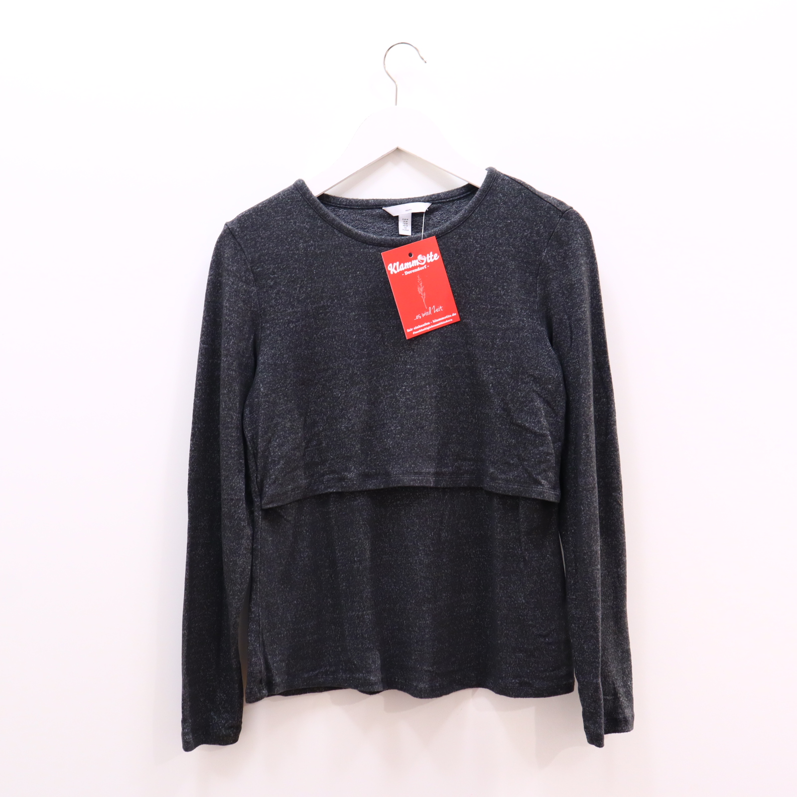 Shirt H&M M/38/40 grau Elasthan/Polyester/Viskose melange langarm/Stillshirt