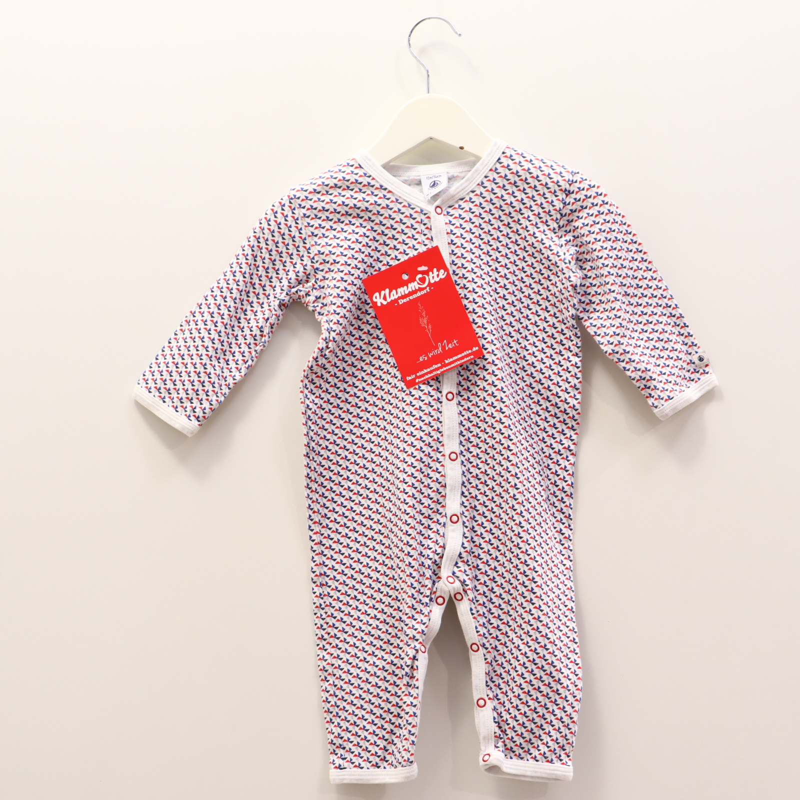 Oberteil PETIT BATEAU 74 blau/rot/weiß Alloverprint Schlafeinteiler ohne Fuß Baumwolle