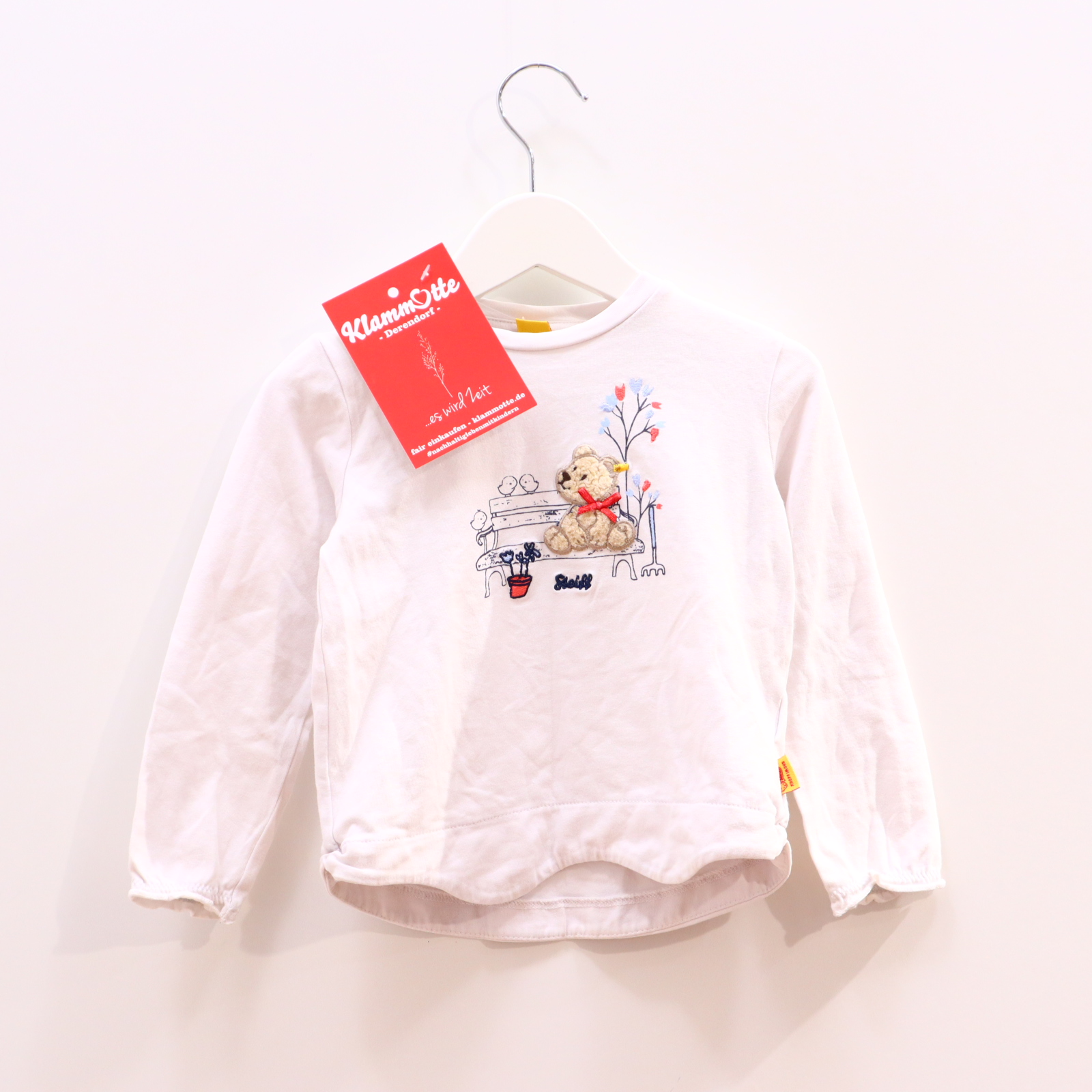 Oberteil Steiff 86 weiß Applikation/Logo/Print/Stickerei langarm Shirt Baumwolle/Elasthan