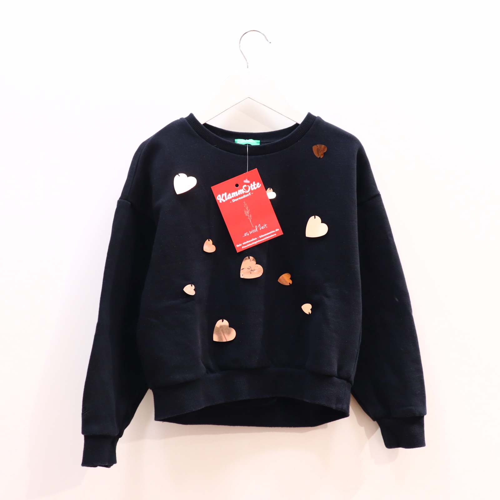 Oberteil BENETTTON  140 schwarz Applikation/Herzen Sweatshirt Baumwolle/Polyester