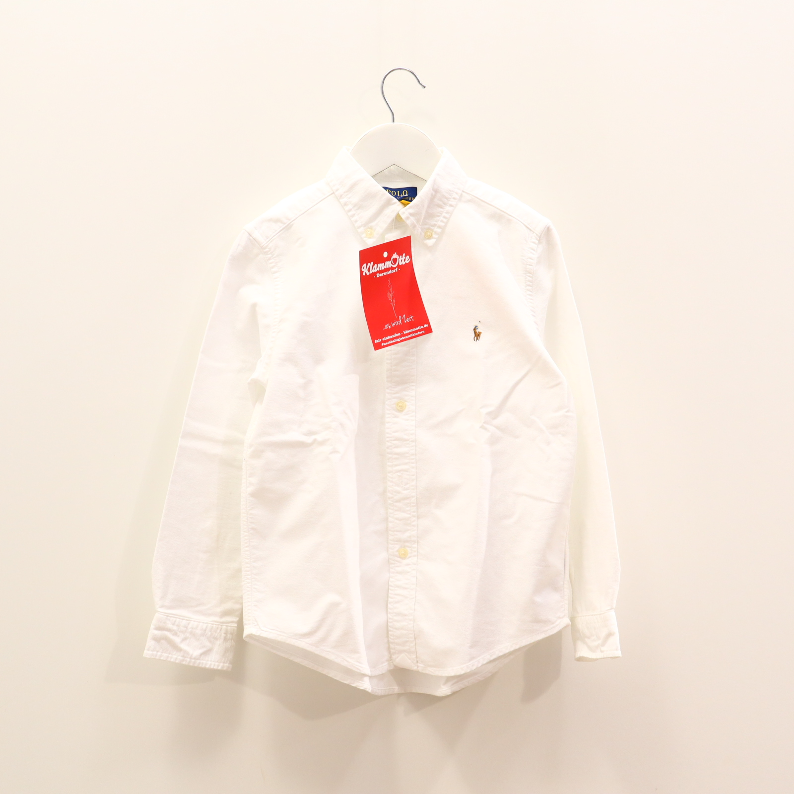 Oberteil RALPH LAUREN Gr. 122/Gr. 128 Hemd/langarm weiß Baumwolle/Oxford Logo/Stickerrei Button-down-Kragen