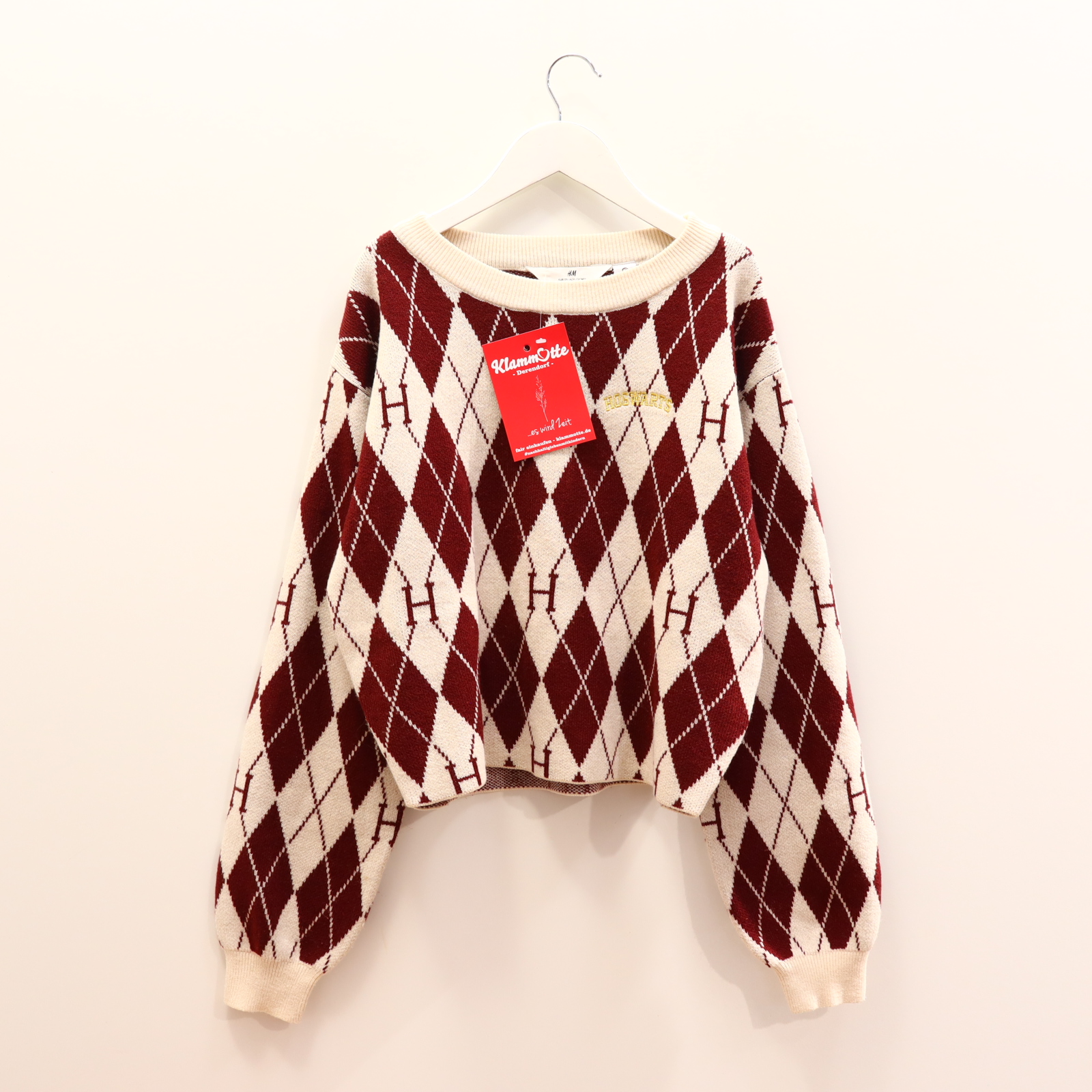 Oberteil H&M 170 bordeaux/creme Muster/Stickerei Strickpullover Polyacryl Harry Potter Crop