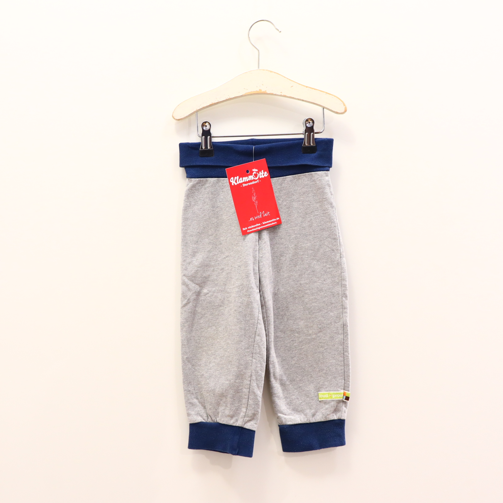 Hose LOUD + PROUD 86/92 Jogger/Schlupfhose blau/grau melange Komfortbund Biobaumwolle/Sweat