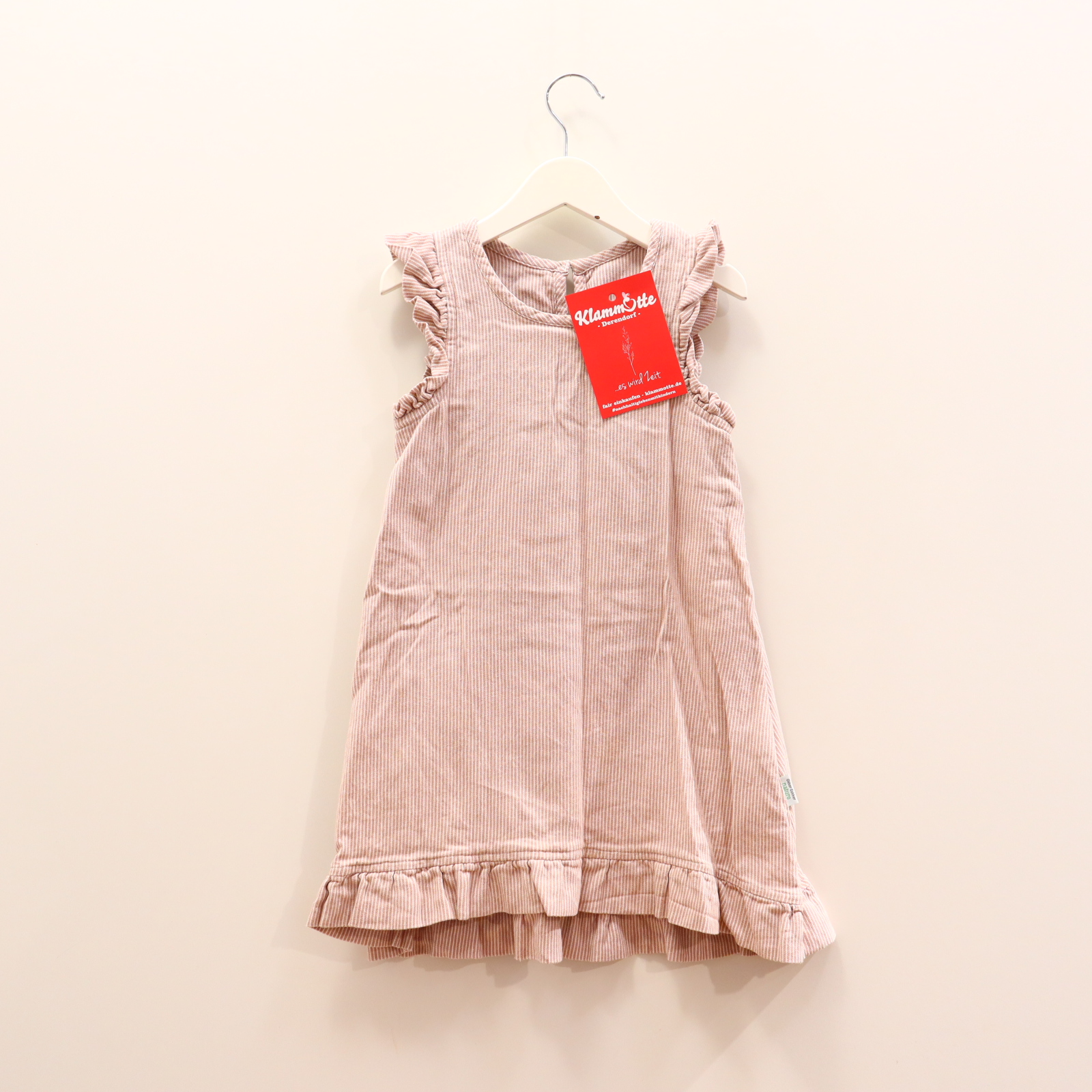 Kleider & Röcke Okker Gokker Baumwollkleid 110 creme/rosa gestreift/Volants Bio-Baumwolle/Twill Knopf