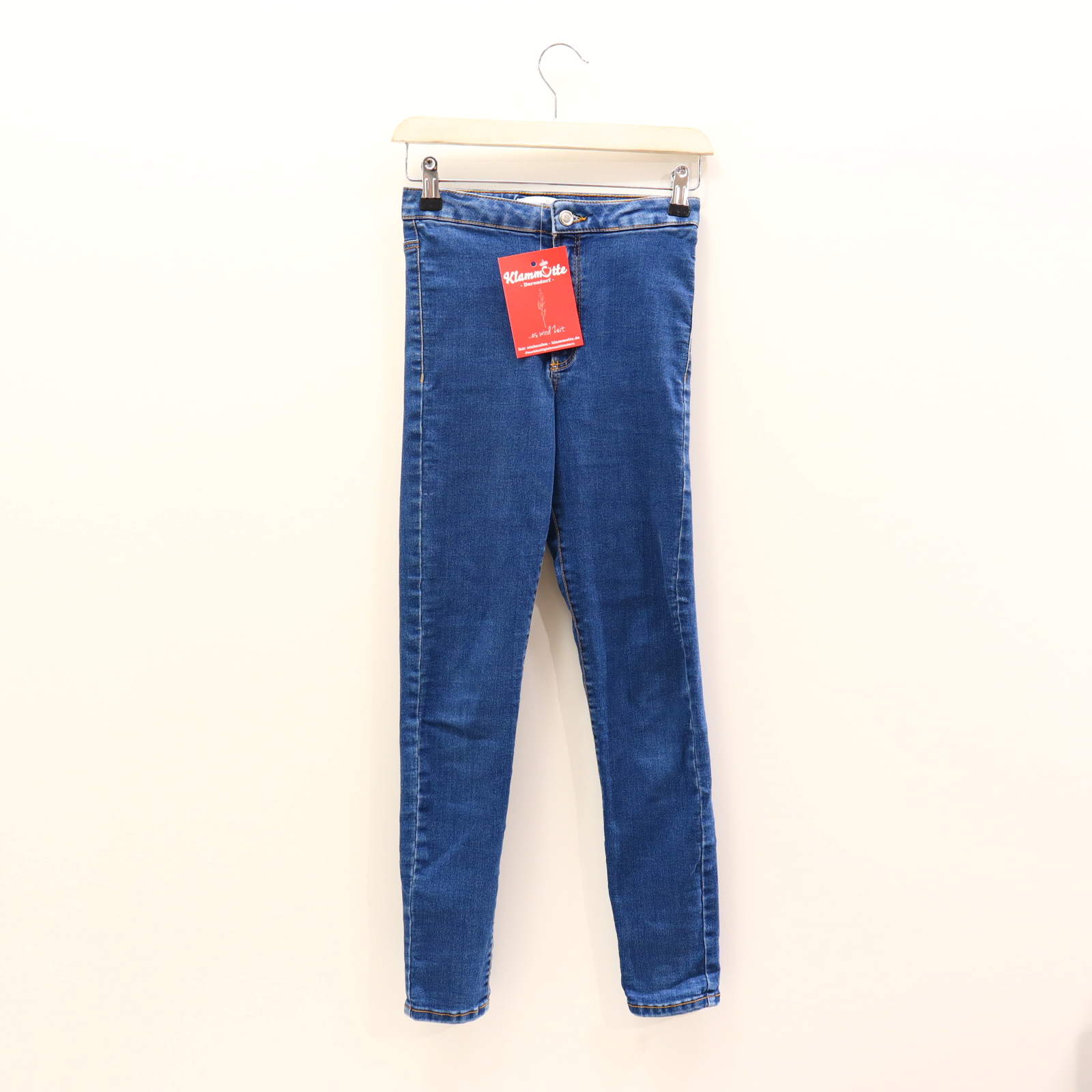 Hose ZARA Jeans 152 blau Denim Knopf/Reißverschluß/verstellb. Bund Skinny