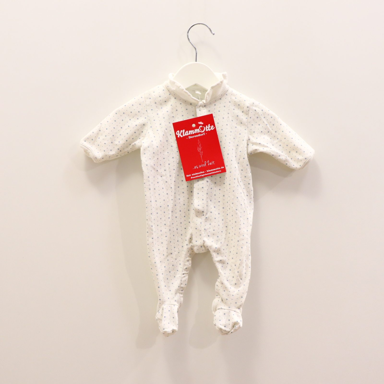 Oberteil PETIT BATEAU 56 blau/weiß Alloverprint/Sterne Schlafeinteiler mit Fuß Baumwolle