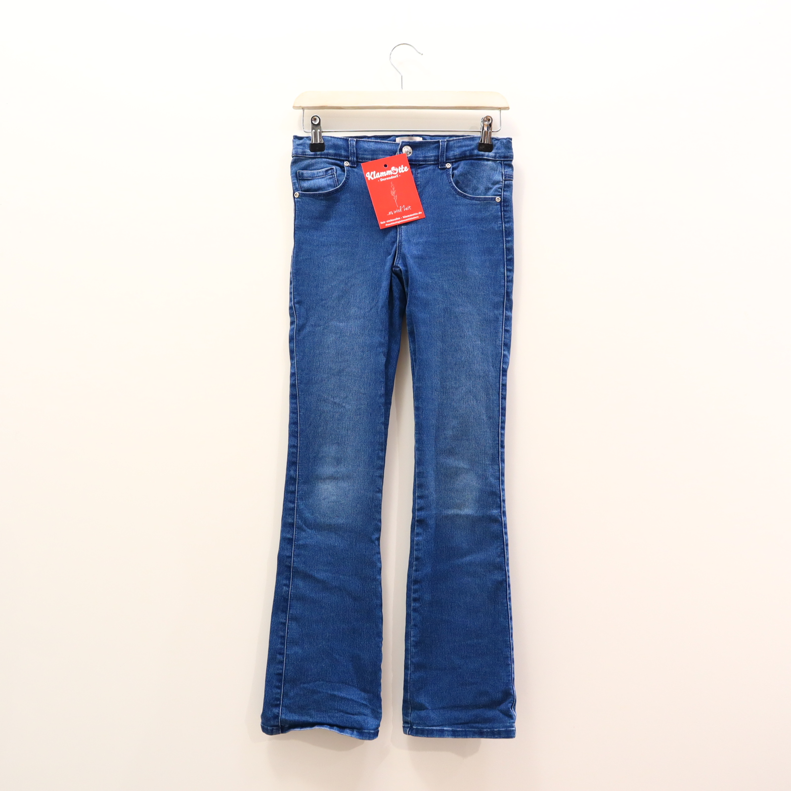 Hose ONLY Jeans 152 blau Denim Reißverschluß/Schiebeknopf/verstellb. Bund Bootcut