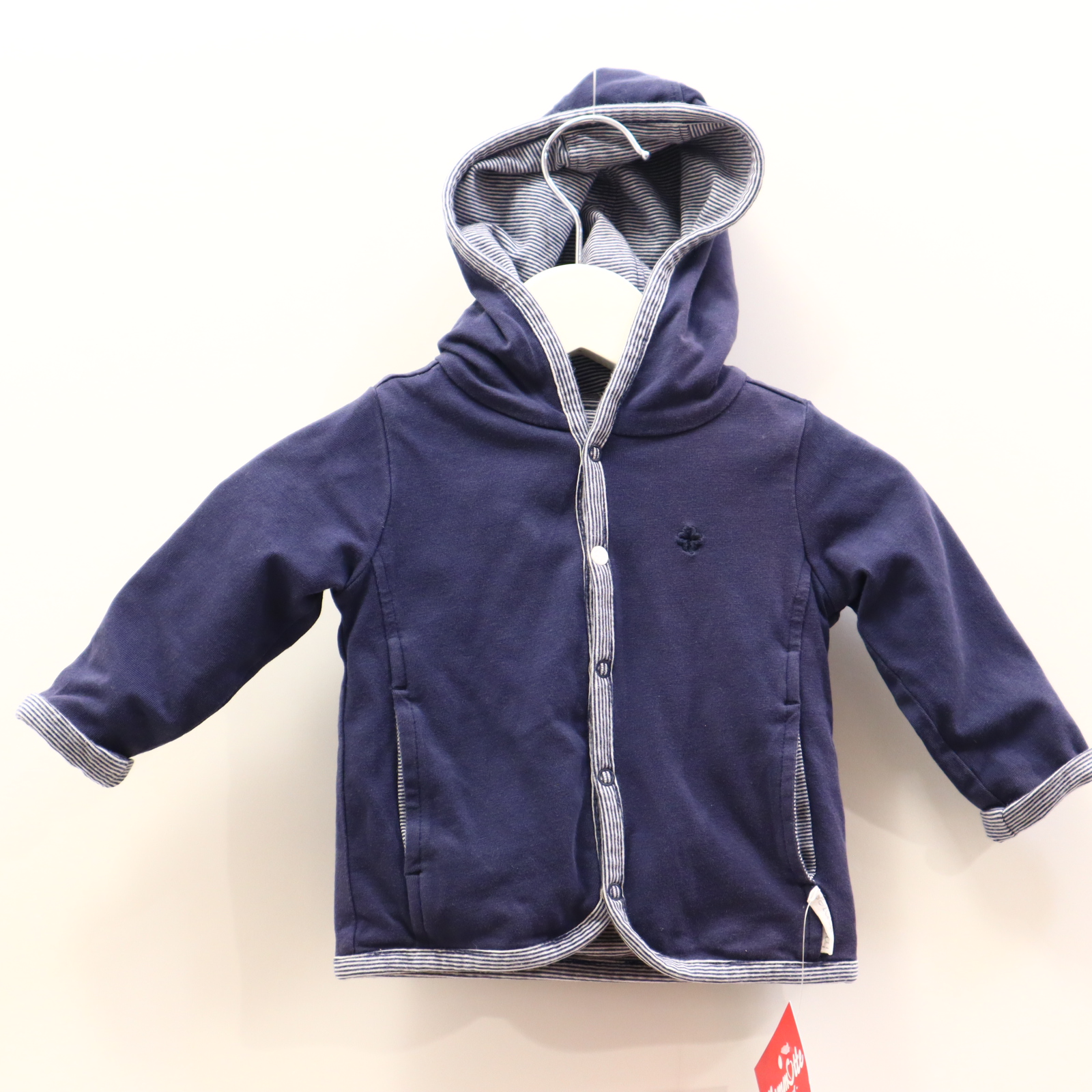 Oberteil noppies 56 blau/weiß gestreift/Logo/Stickerrei Kapuzenjacke ganz leicht blass Doublelayer/Jersey wendbar