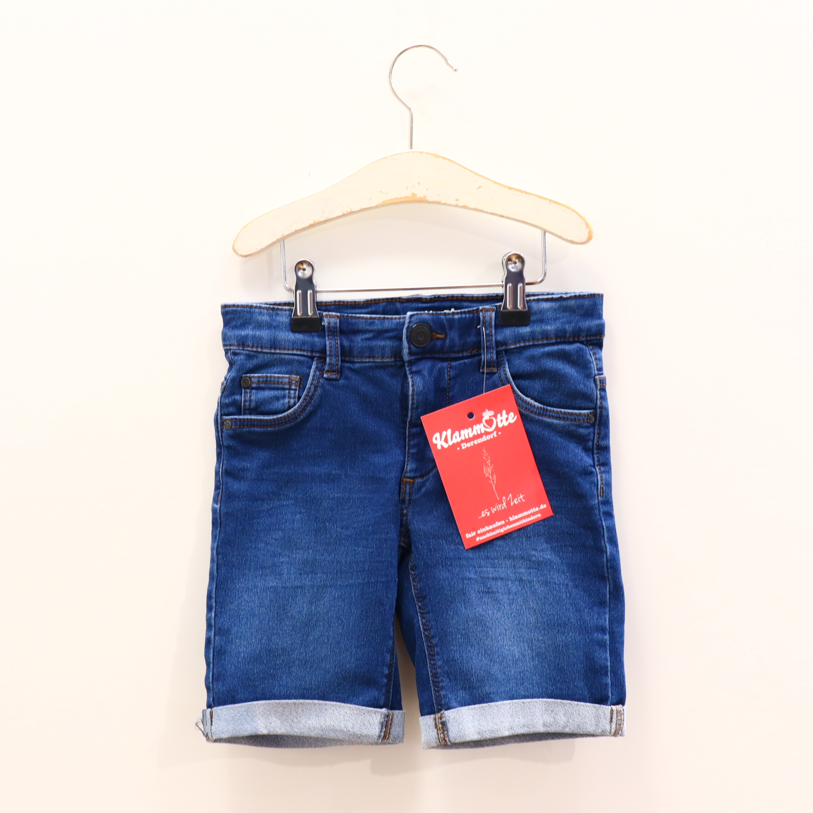 Hose HEMA 122/128 Jeans/Short blau Reißverschluß/Schiebeknopf/verstellb. Bund Denim Frühjahr/Sommer