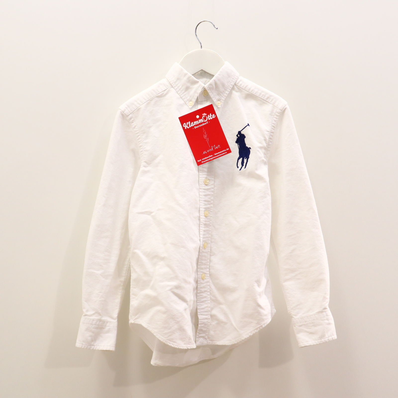 Oberteil RALPH LAUREN Gr. 128 Hemd/langarm weiß Baumwolle/Oxford Logo/Stickerrei Button-down-Kragen