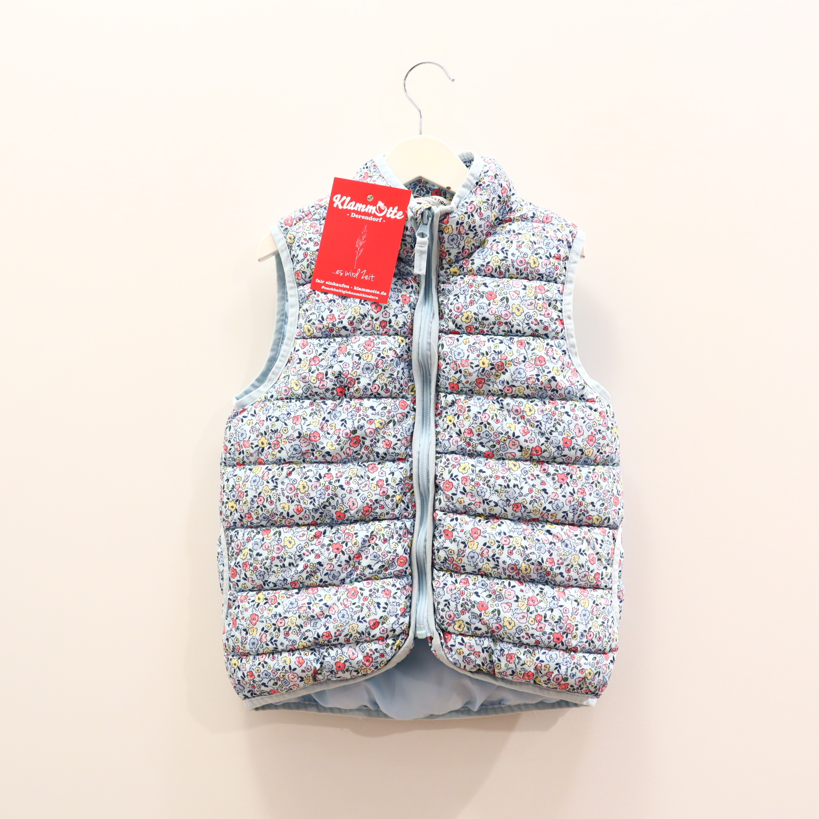 Jacke TCM leichte Daunenjacke/Steppweste 122/128 bunt/hellblau Alloverprint/Blumen