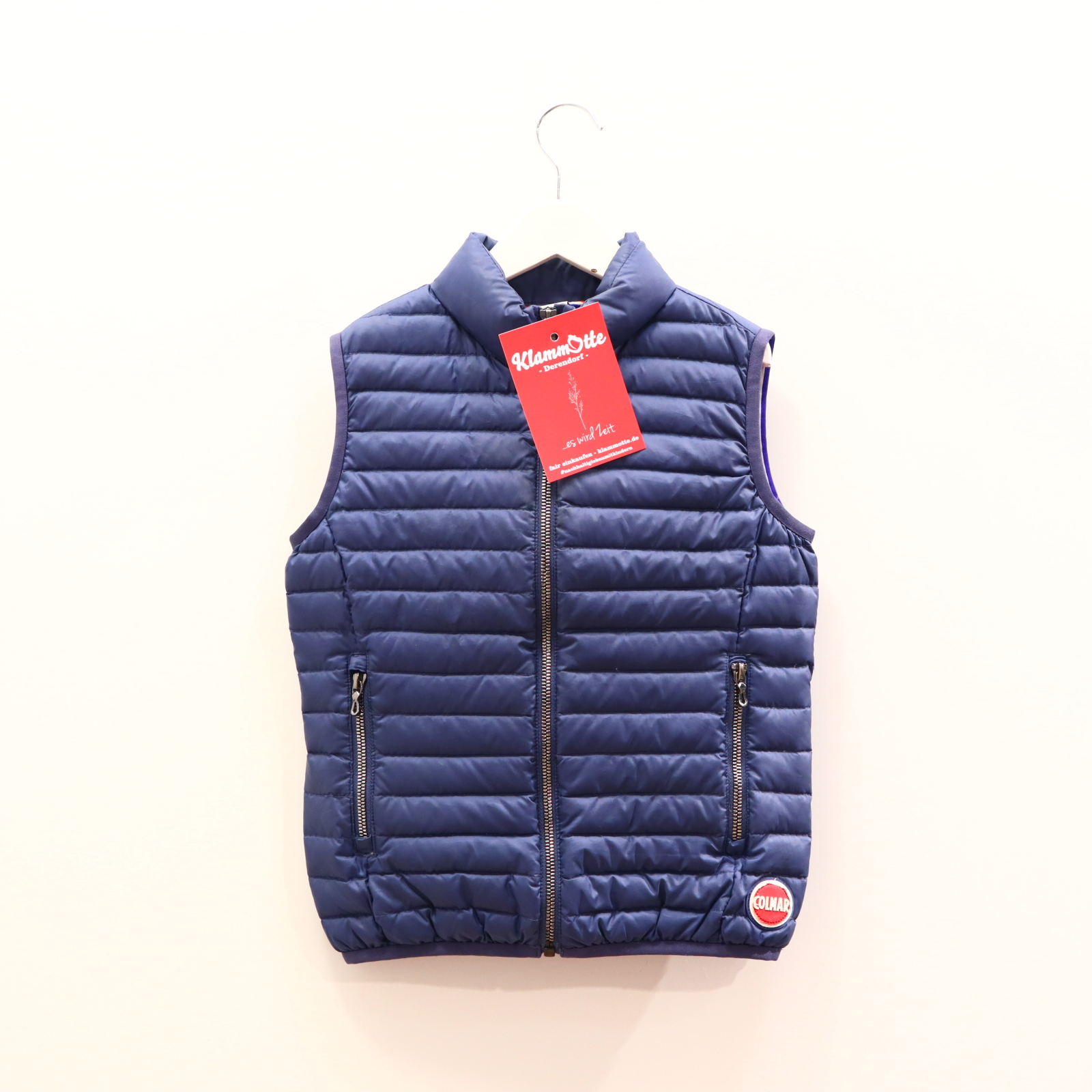 Jacke COLMAR leichte Daunenjacke/Steppweste 128 Daunen/Federn blau Applikation/Logo kleine Flecken