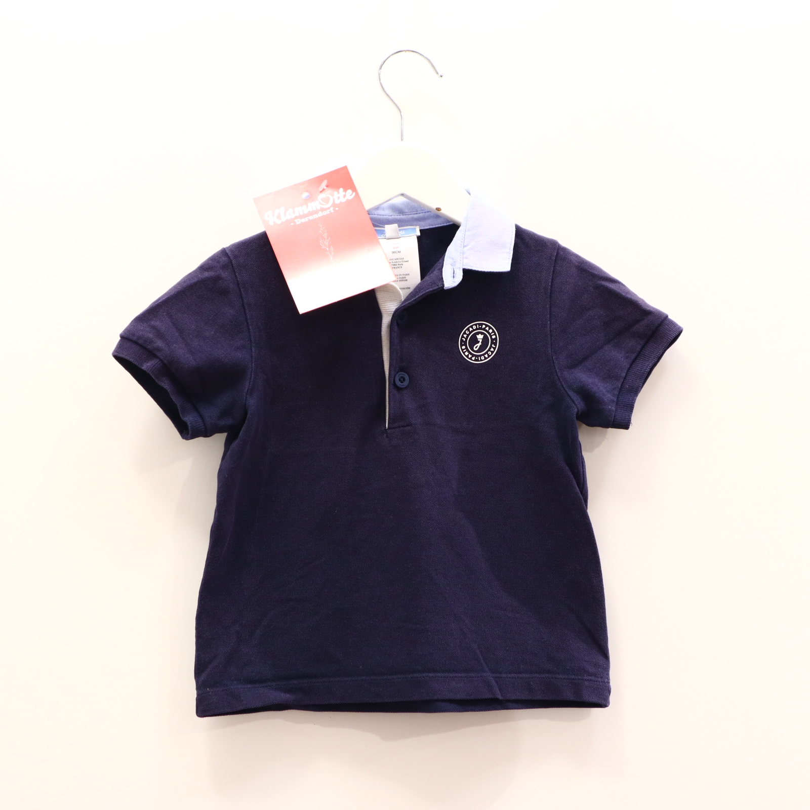 Oberteil jacadi Gr. 98 kurzarm Shirt blau Baumwolle/Pique Logo/Print Polo