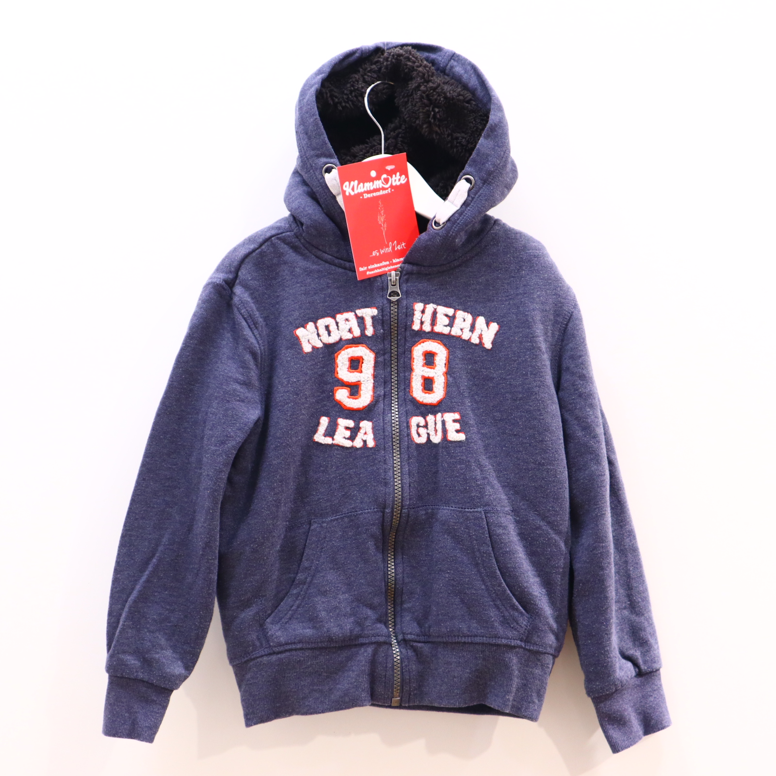 Oberteil Gr. 128 Kapuzenjacke blau Applikation/melange Teddyfutter