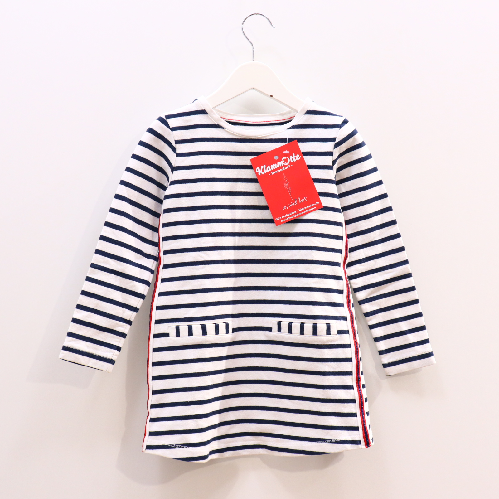 Kleider & Röcke HEMA Sweatkleid 110/116 blau/weiß Borde/gestreift Baumwolle/Elastan