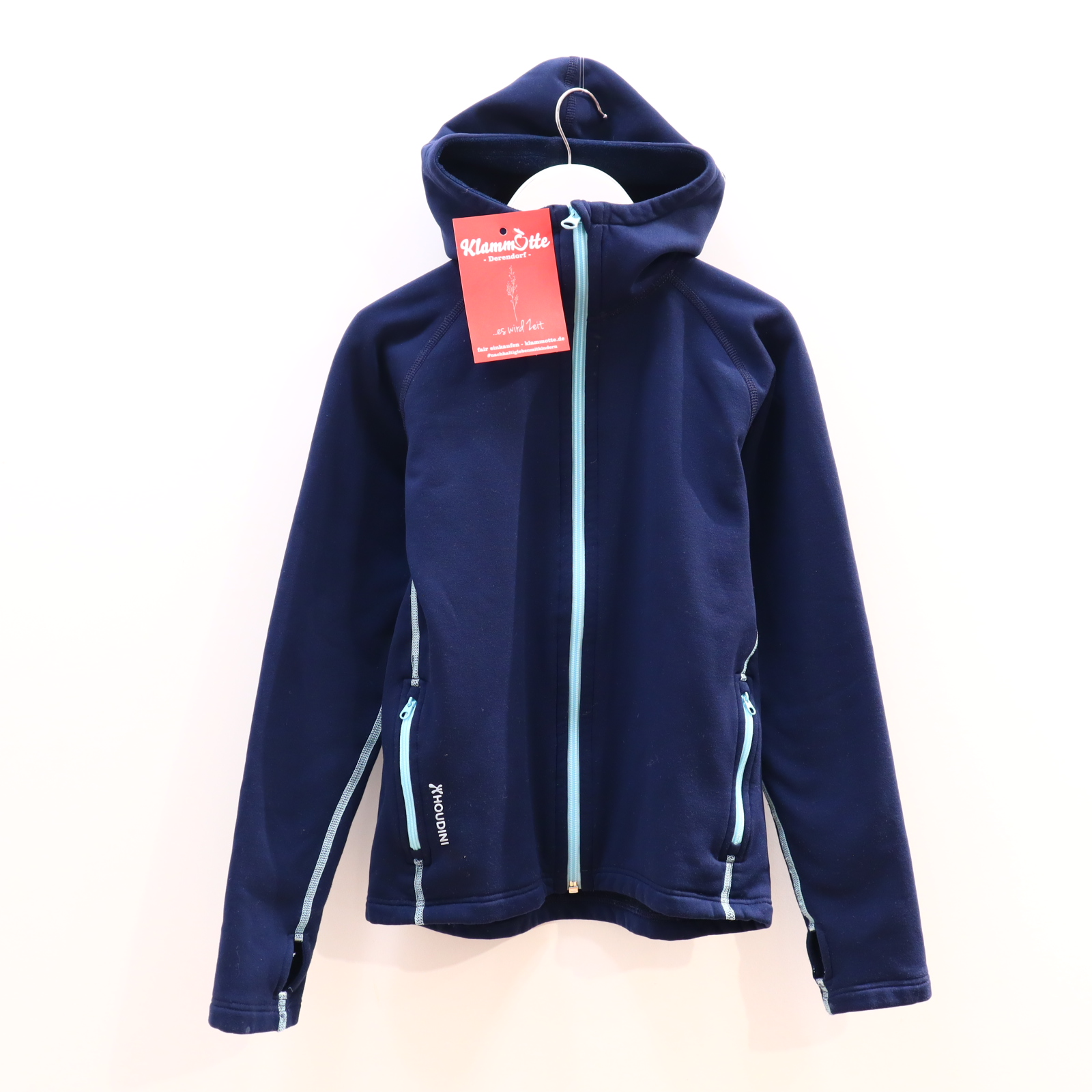 Oberteil HOUDINI Gr. 140 Fleecejacke/Kapuzenjacke blau Elasthan/POLARTEC/Polyamid/Polyester Logo/Print Bündchen ganz leicht fleckig