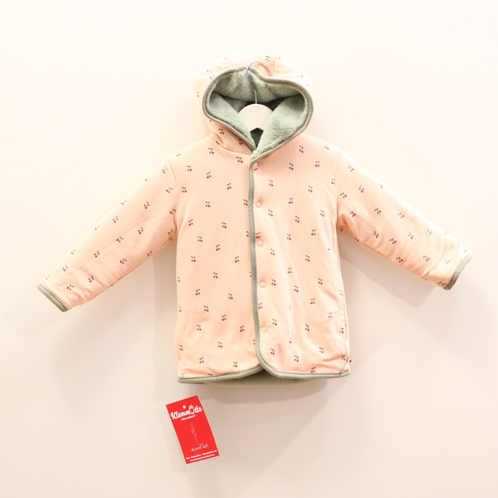 Jacken & Overalls Feetje Babyjacke/Flauschjacke 86 rosa/salbei wattiert/wendbar Allover Print/Applikation Biobaumwolle/Doublelayer/Elasthan/Flausch/Jersey/Polyester Herbst/Winter