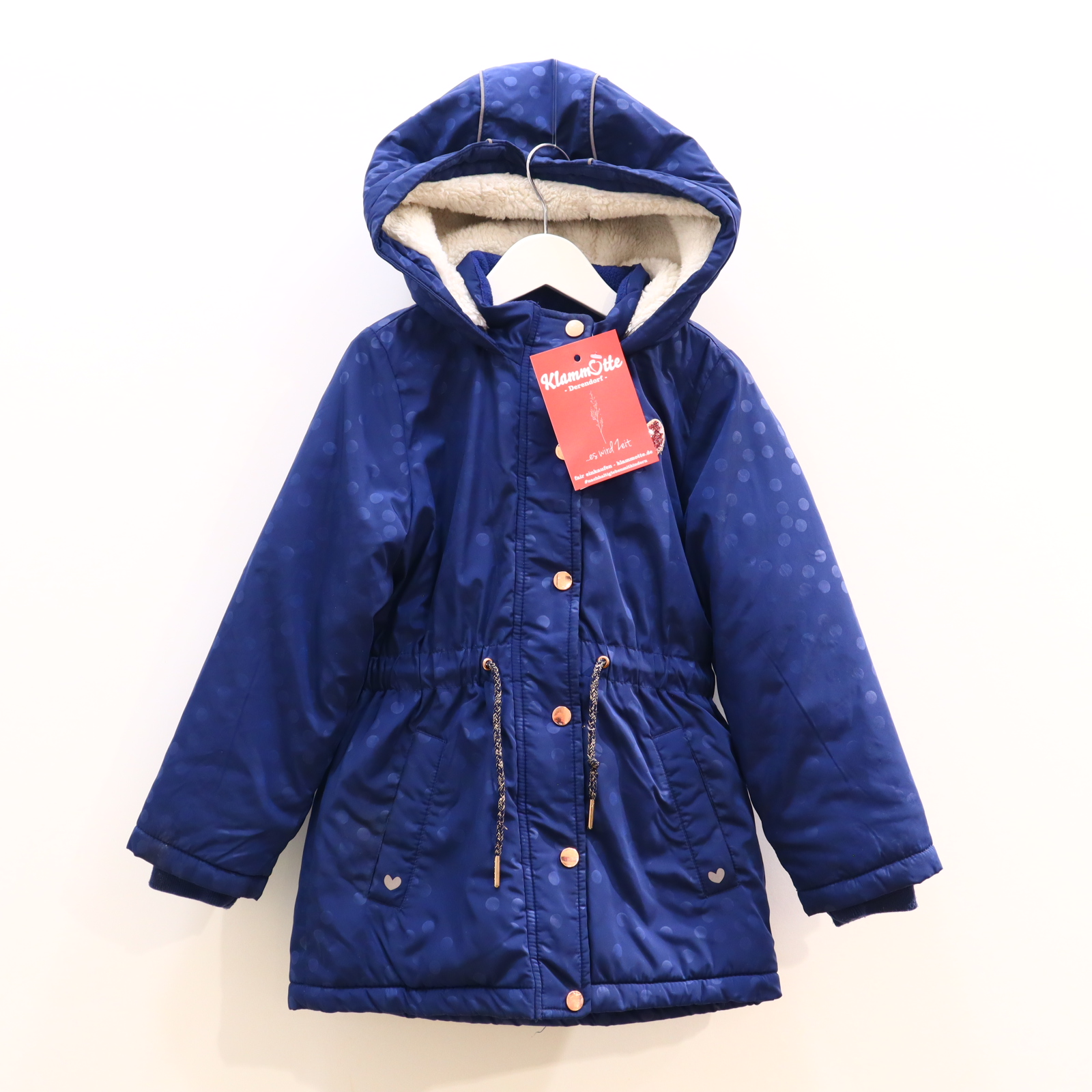 Jacke MANGUUN Anorak/Parka 116 blau Herbst/Winter Applikation/Pailetten/Punkte Fleecefutter