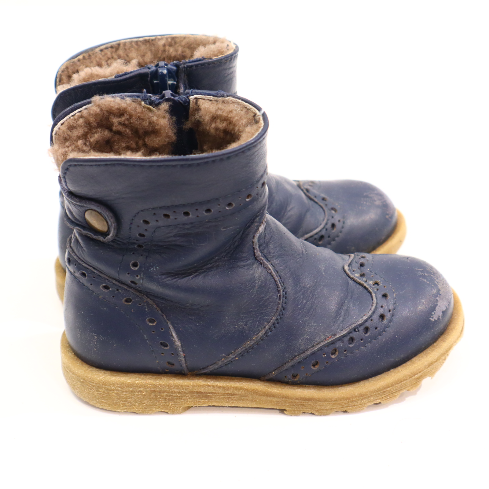 Halbschuhe Boots/Stieffelette 24 blau Leder Lammfell Herbst/Winter leichte Gebrauchsspuren an den Kappen
