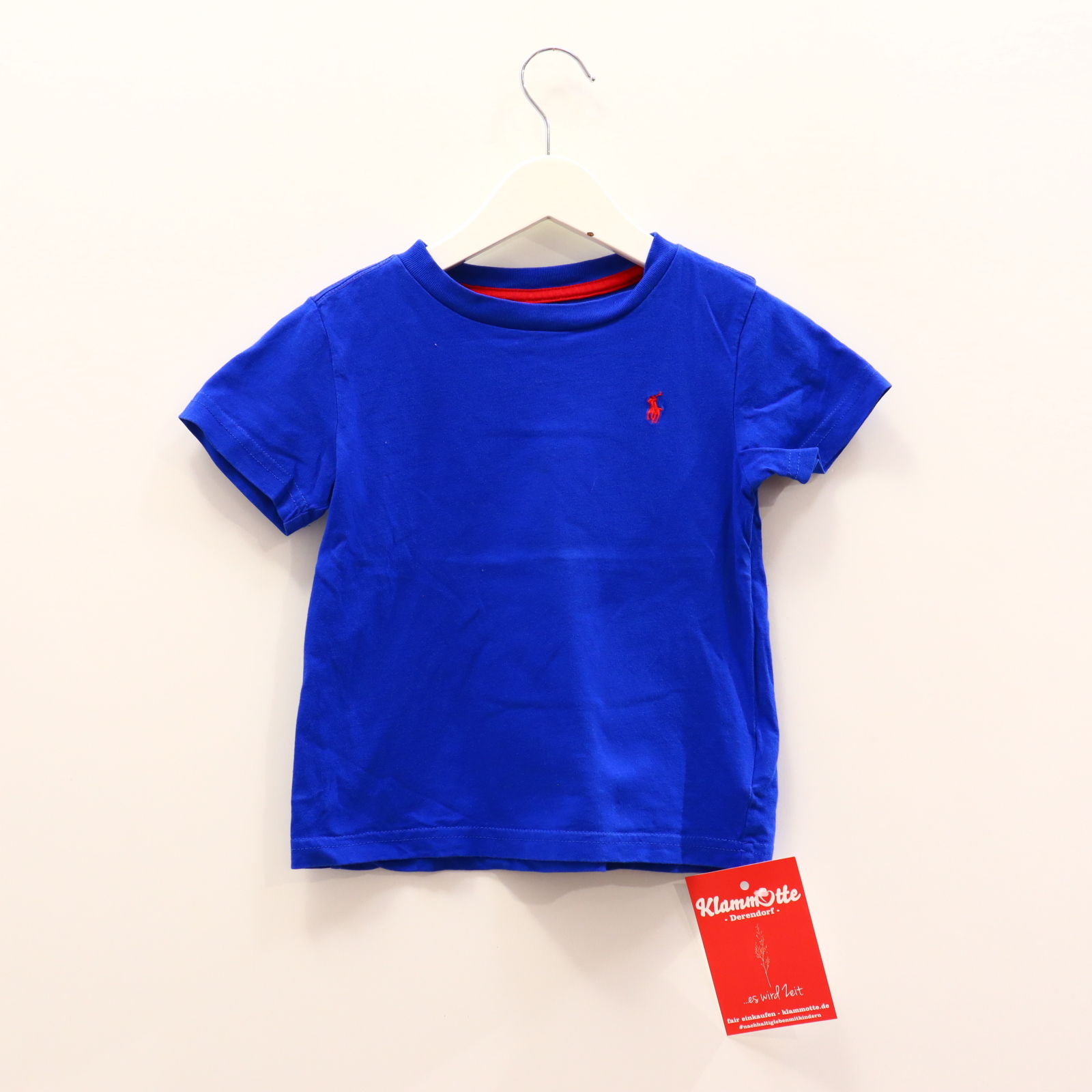 Oberteil RALPH LAUREN Gr. 92 kurzarm Shirt blau Baumwolle Logo/Stickerrei