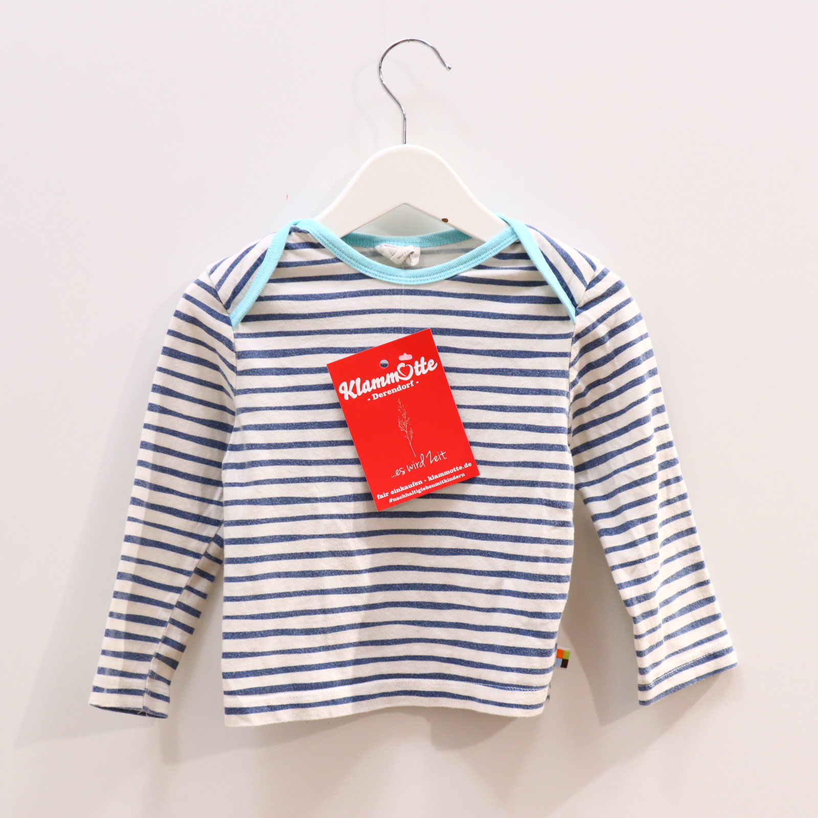 Oberteil loud + proud Gr. 86/Gr. 92 langarm Shirt blau/türkis/weiß Biobaumwolle gestreift