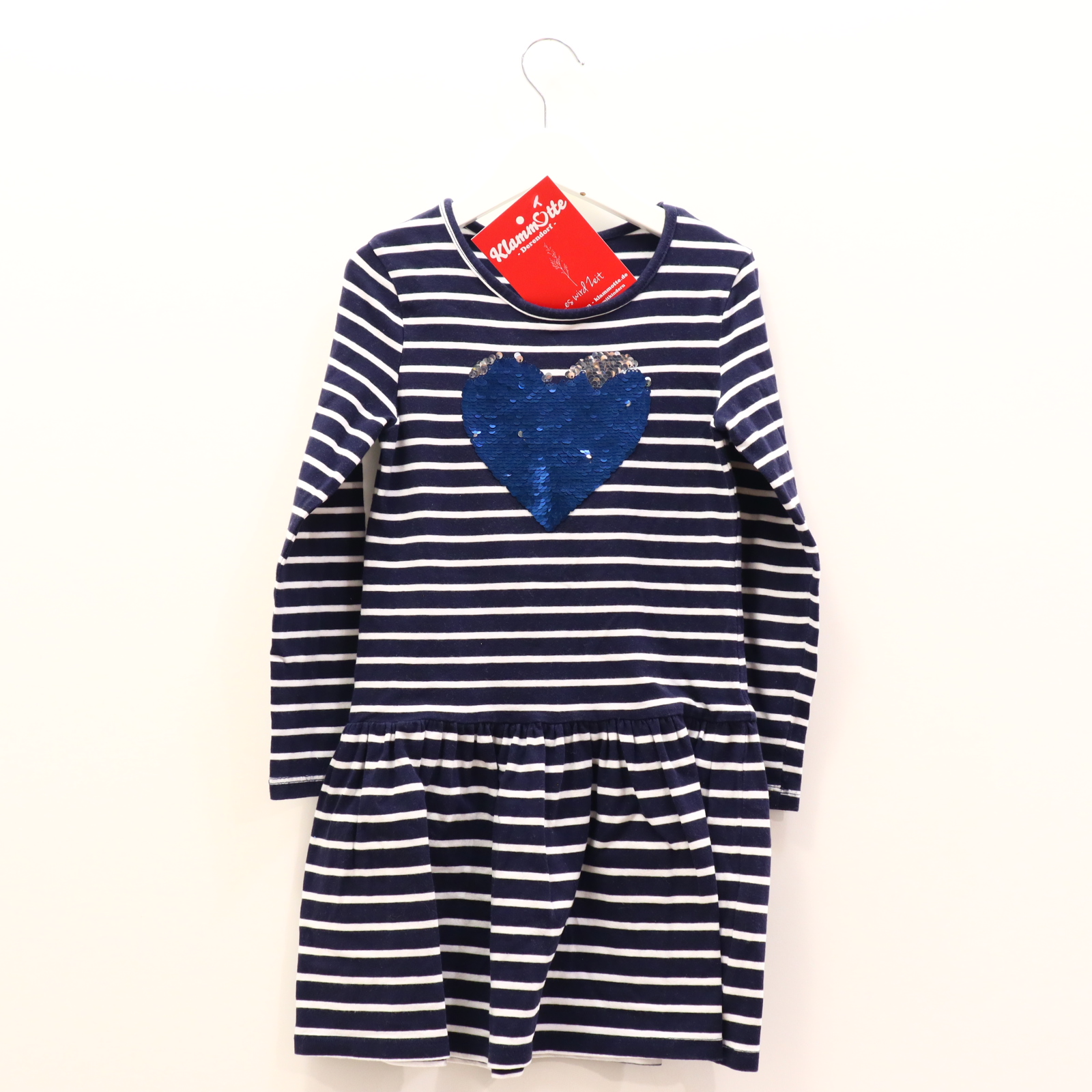 Kleider & Röcke happy girls Jerseykleid 122 blau/weiß gestreift/Wendepailetten Baumwolle/Elastan