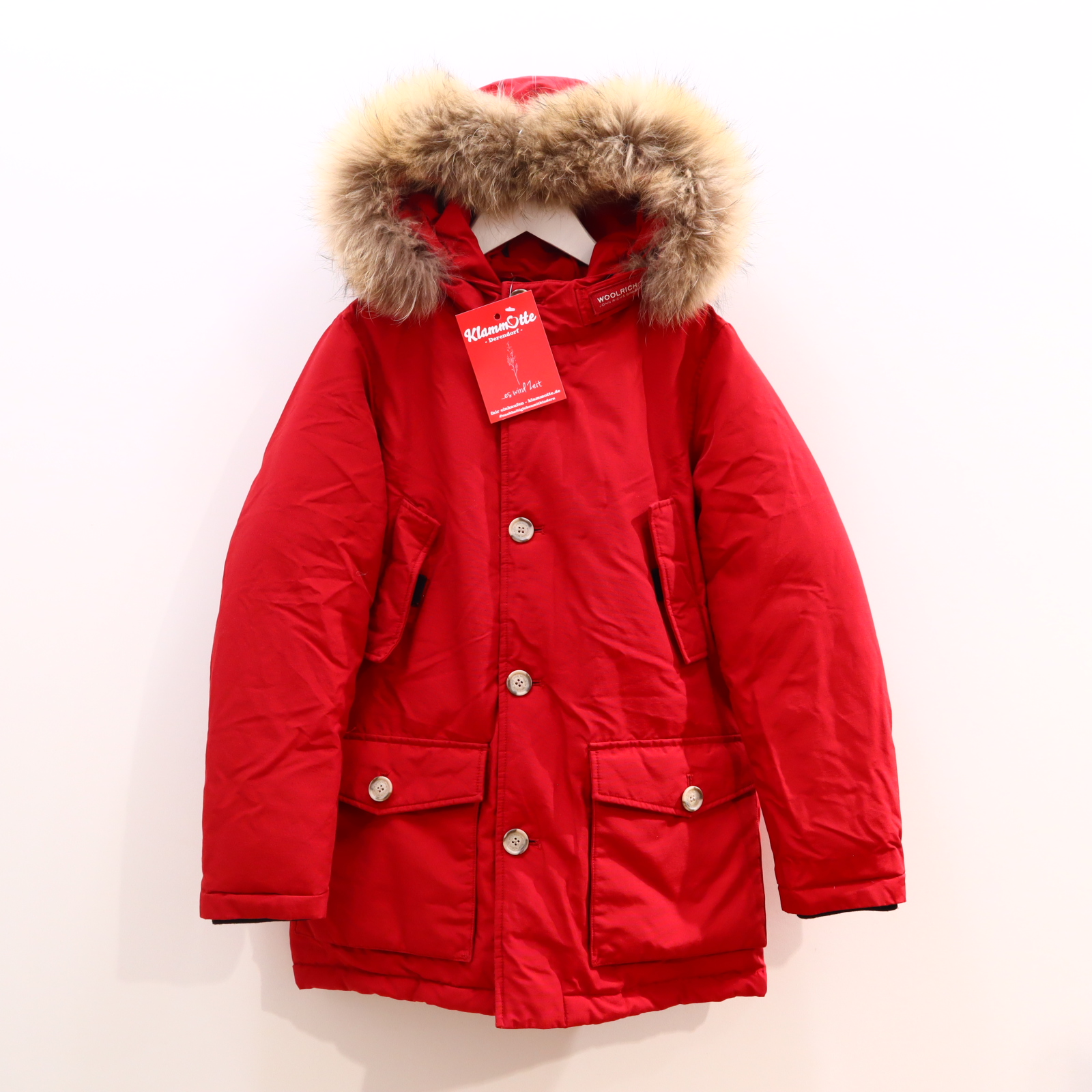 Jacke WOOLRICH 140 rot Applikation/Logo Daunenjacke/Parka abnehmb Echtfell Kragenbesatz Daunen/Federn Herbst/Winter