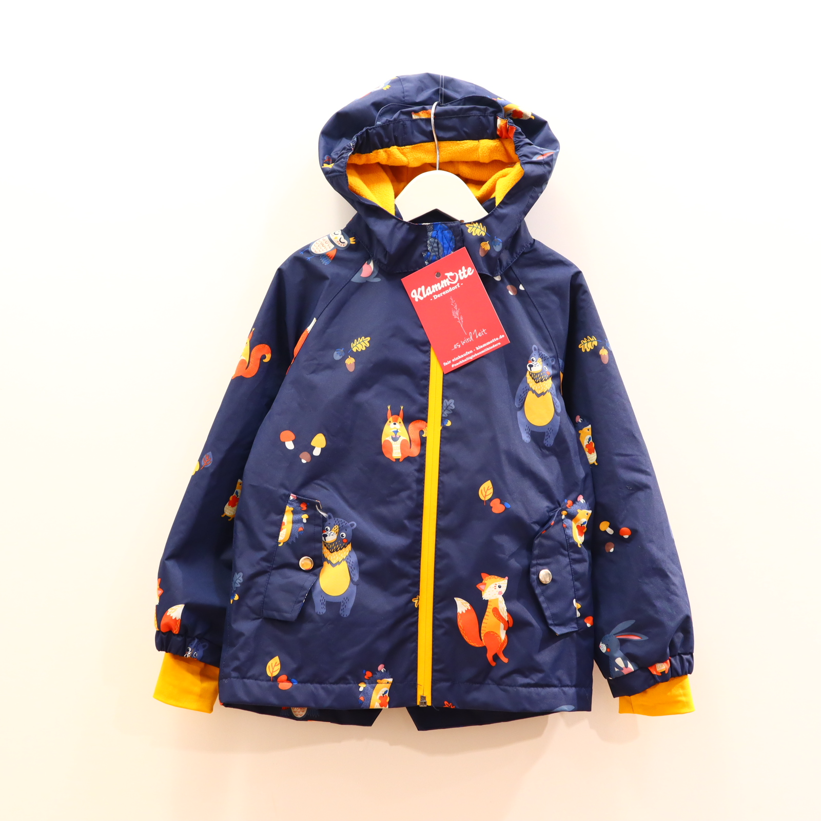 Jacke celavi 110/116 blau Alloverprint Regenjacke recycelter Polyester abnehmb. Kapuze/Fleecefutter/gefüttert