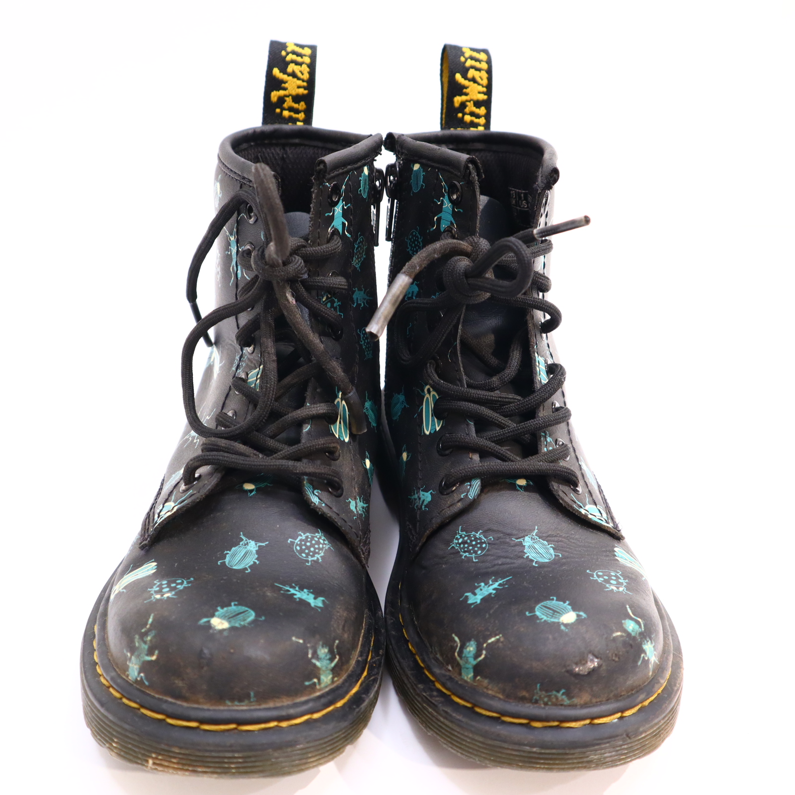 Halbschuhe Dr. Martens Boots/Schnürschuh mit Reißverschluß/Stieffelette 32 schwarz/turkis leichte gleichmäßige Ablaufspuren
