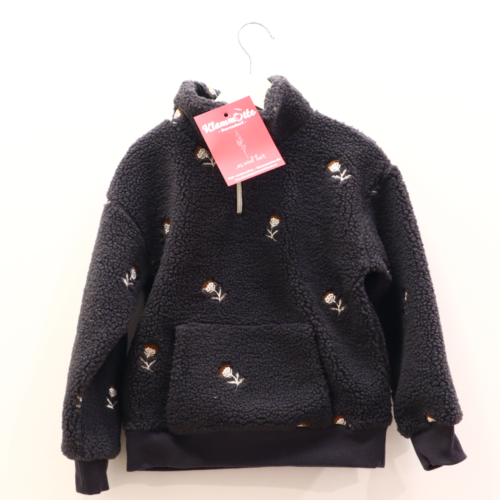 Oberteil TAPE À L'OEIL 116 anthrazit Blumen/Stickerei Fleecepullover/Troyer Polyester/Sherpa/Teddy Jerseyfutter