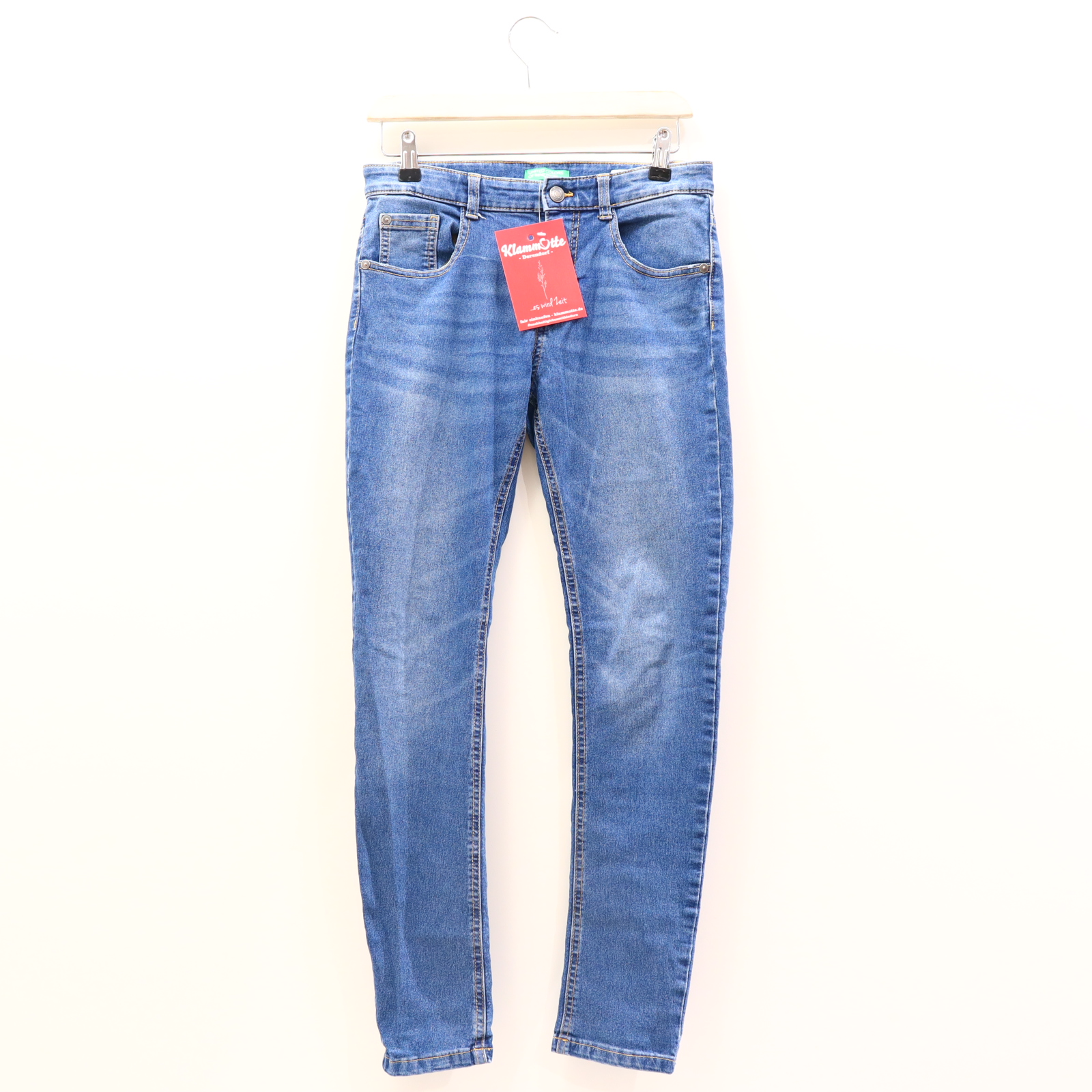 Hose BENETTON 158 Jeans blau Druckknopf/Reißverschluß/verstellb. Bund Denim Skinny