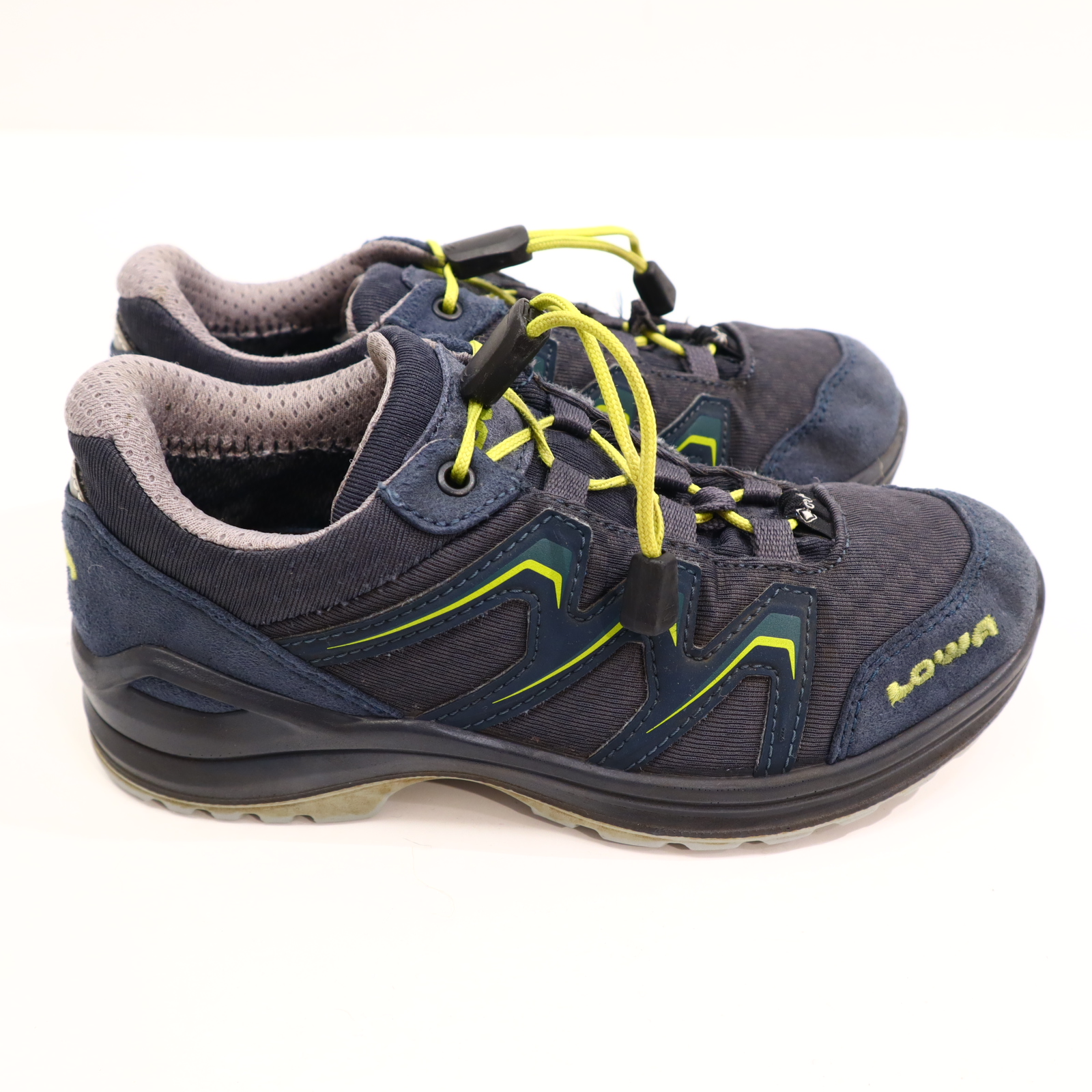 Halbschuhe LOWA Schnürschuh/Low Cut 30 blau/grau/grün GORETEX Herbst/Übergang leichte gleichmäßige Ablaufspuren Schnellverschluß