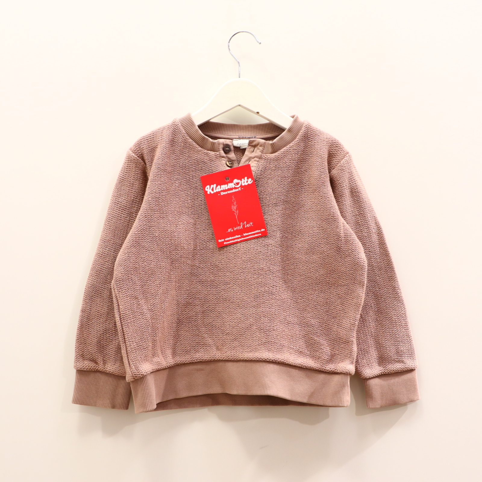 Oberteil hessnatur 110/116 altrosa Strickpullover Biobaumwolle Henley