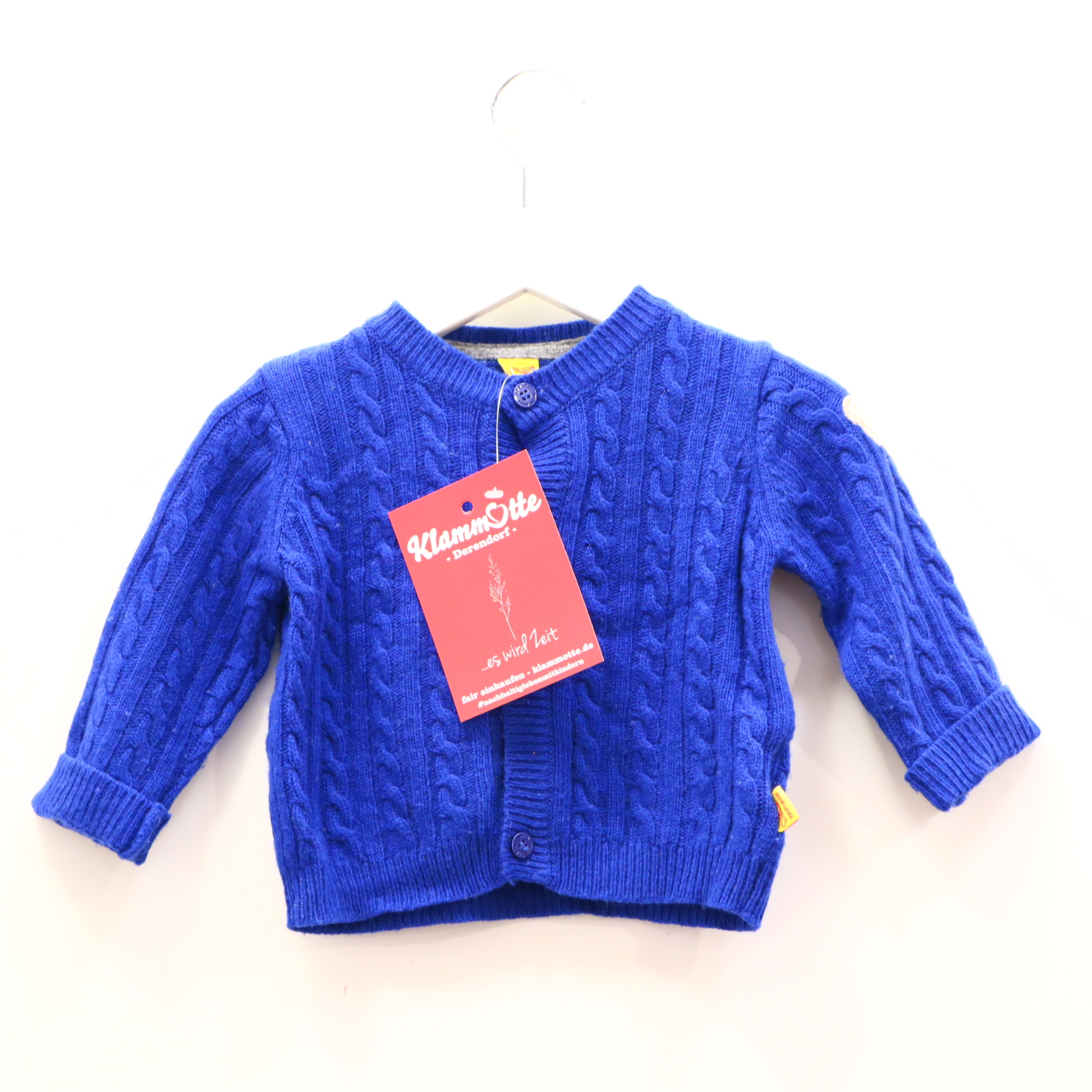 Oberteil Steiff 68 blau Applikation/Logo/Zopfmuster Strickjacke Angora/Kaschmir/Polyamid/Viskose/Wolle