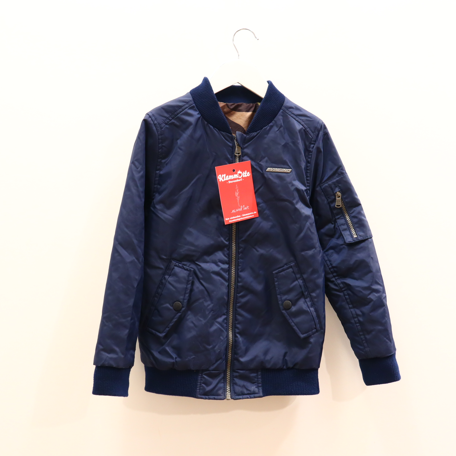 Jacke VINGINO 140 blau/braun/oliv Applikation/Camouflage/Logo Blouson/Bomberjacke wendbar