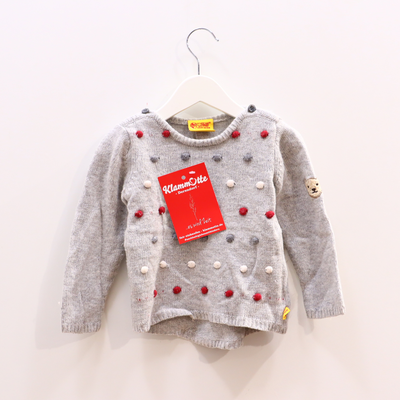 Oberteil Steiff 86 grau Applikation/gepunktet/Logo/melange Strickpullover Angora/Kaschmir/Polyamid/Viskose/Wolle