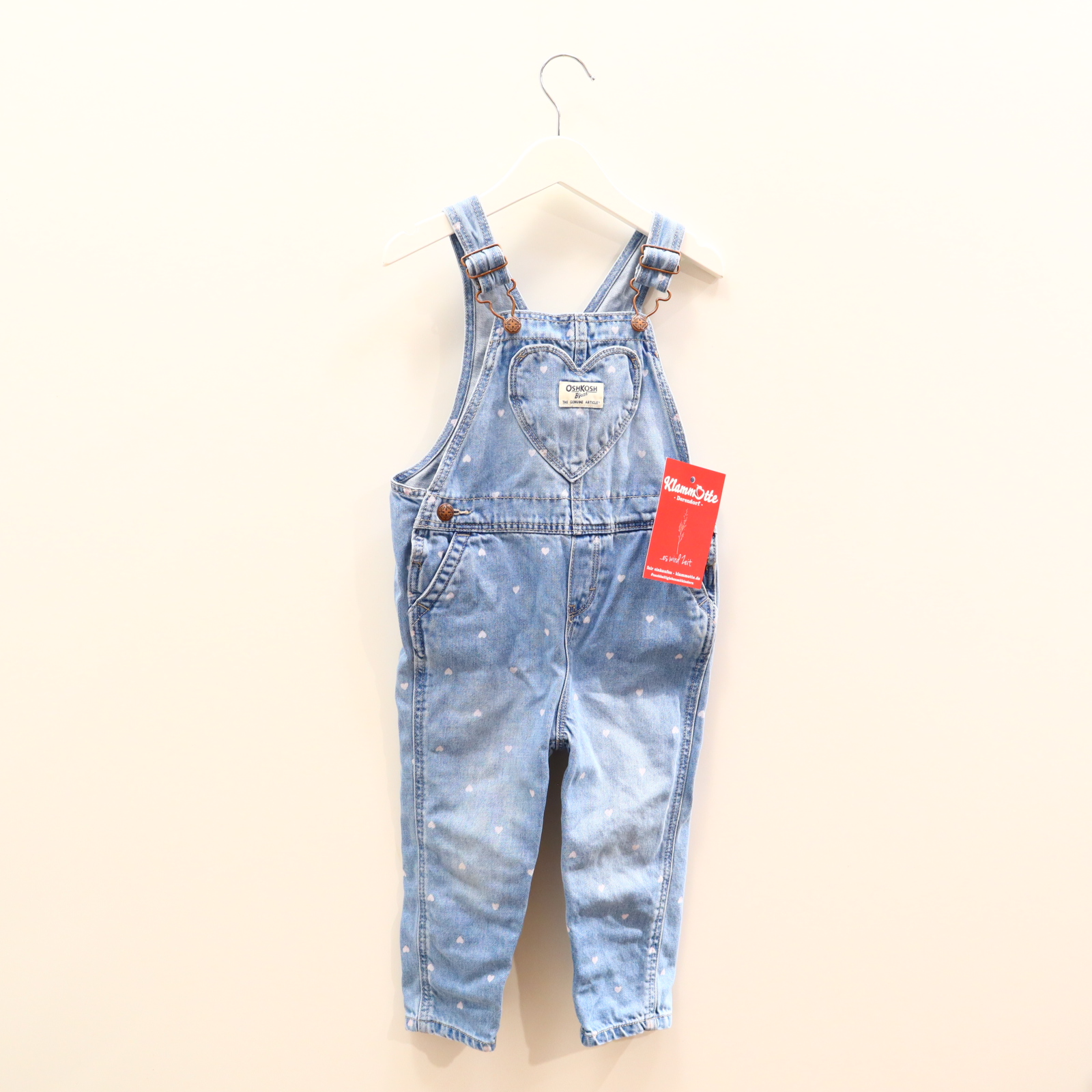 Hose OSHKOSH Jeans/Latz 92 blau Allover Print/Herzen Denim