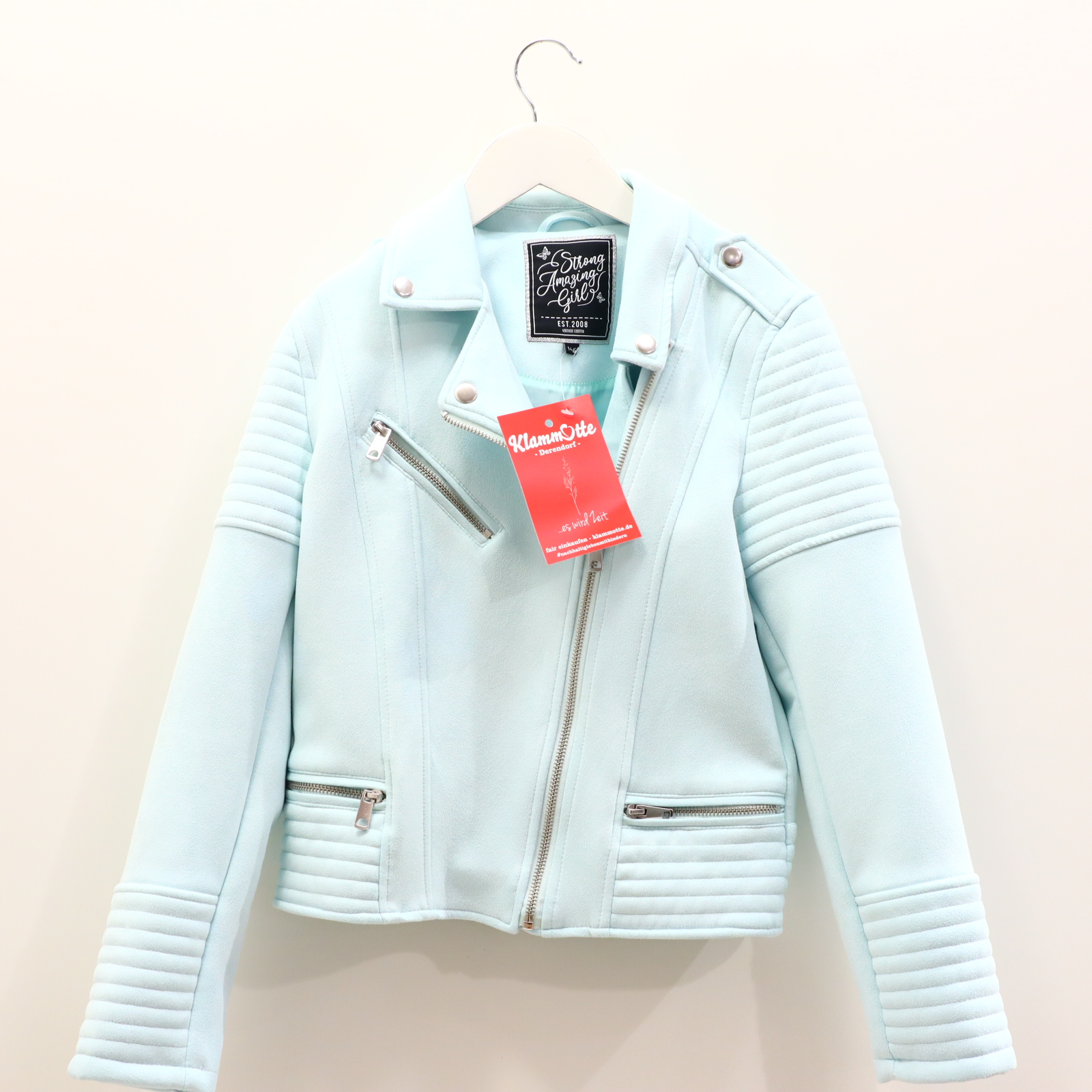 Jacke C&A Bikerjacke 146 mint Rüsche Elastan/Kunstleder/Polyester