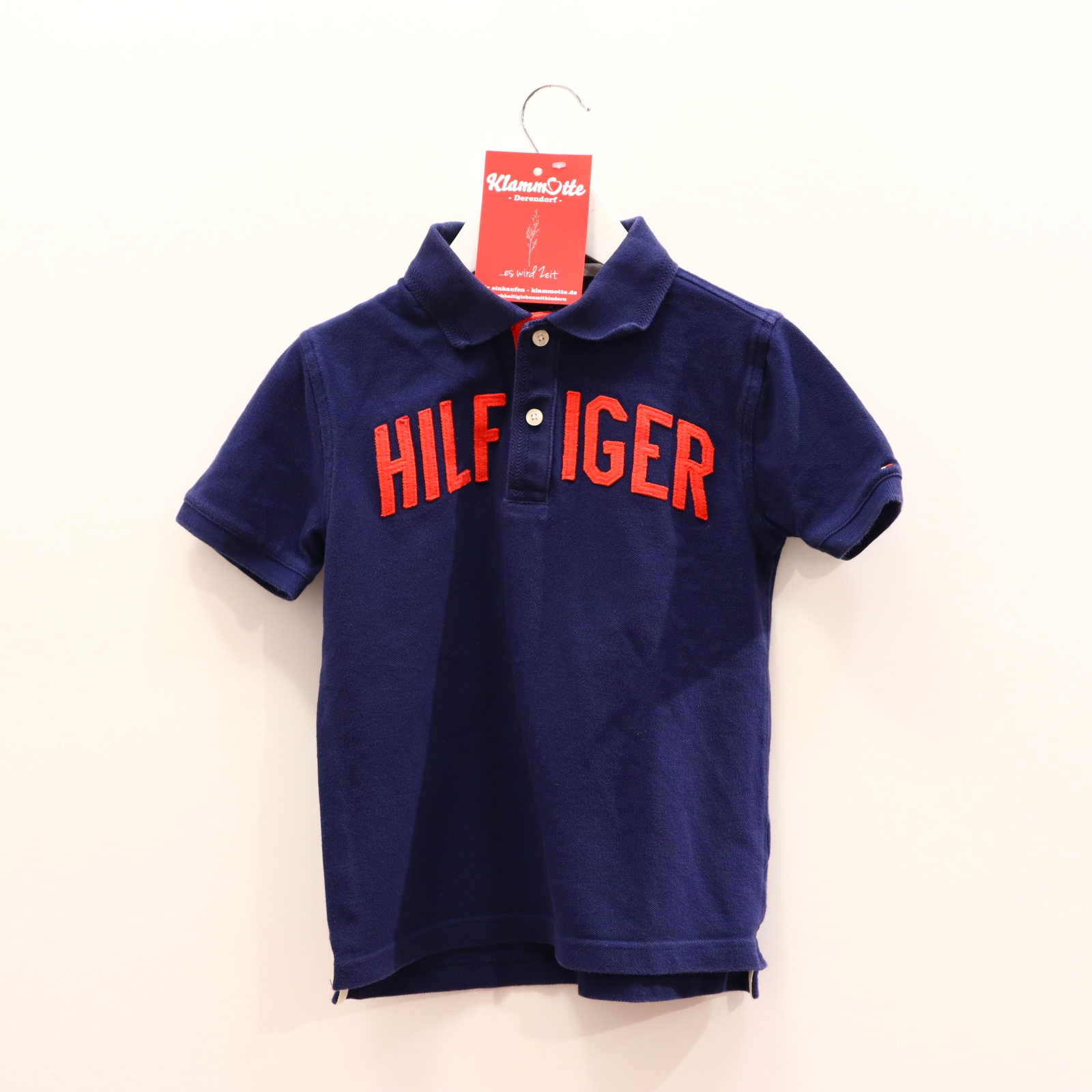 Oberteil TOMMY HILFIGER Gr. 128/Gr. 134/Gr. 140 kurzarm Shirt blau Baumwolle/Pique Applikation/Logo Polo