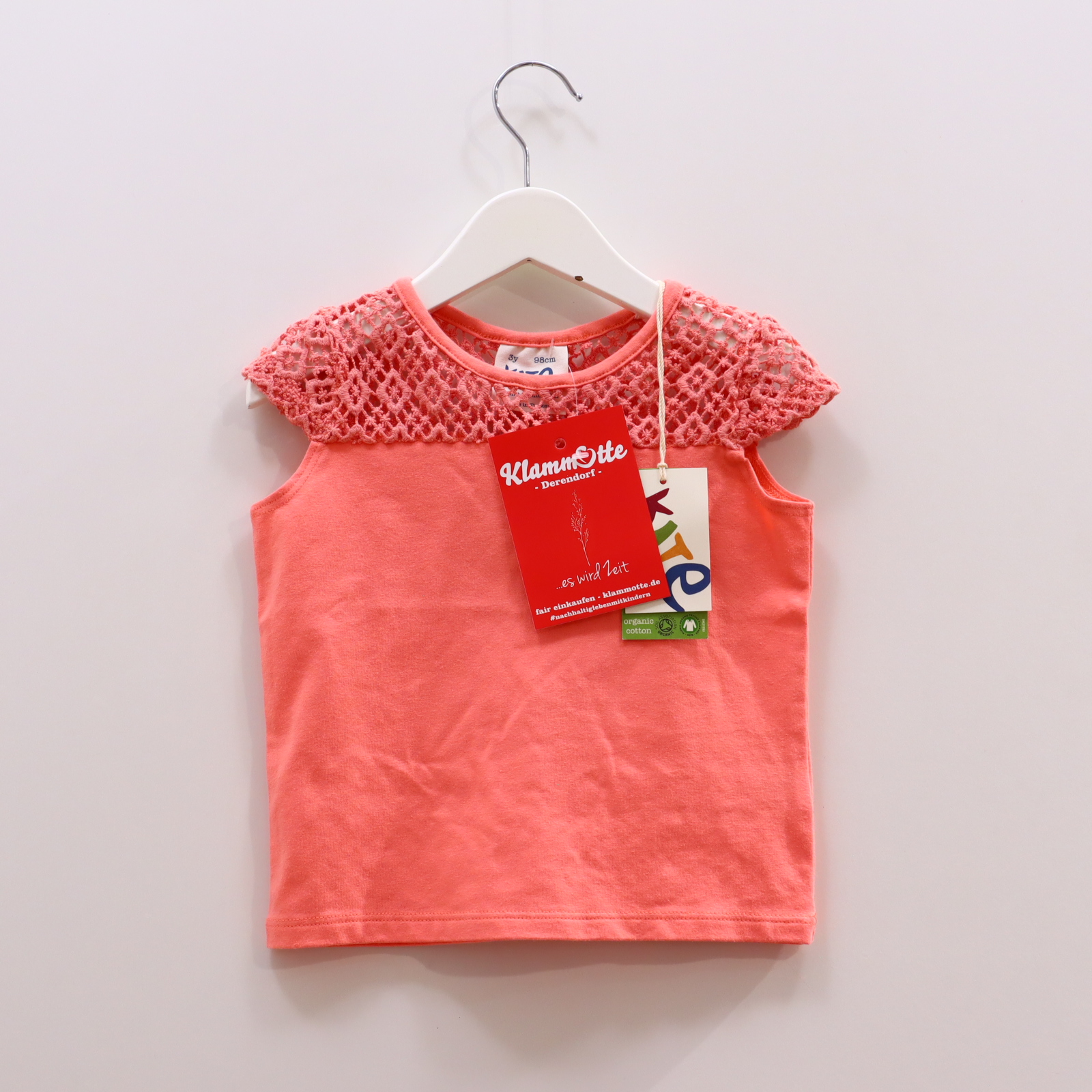 Oberteil kite 110 apricot Spitze ärmellos/Shirt Biobaumwolle NEU!