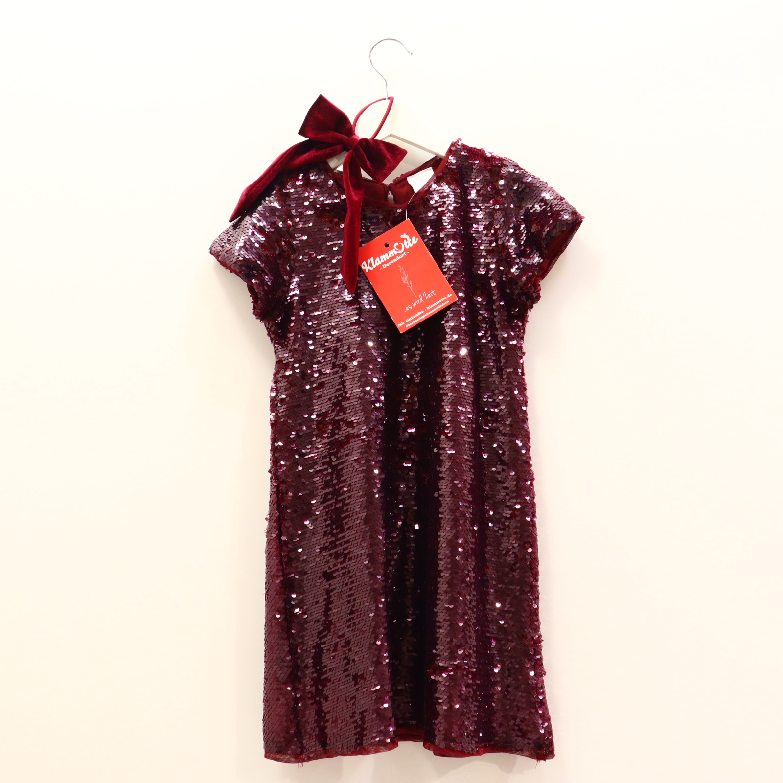 Kleider & Röcke ZARA Charlestonkleid/Patchworkkleid 122 weinrot Pailletten Polyester mit Haar-Accessoire! Knopf