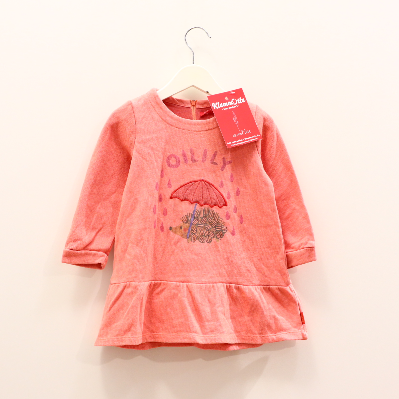 Kleider & Röcke Oilily Sweatkleid 92/98 apricot Applikation/Print Baumwolle/Polyester Reißverschluß