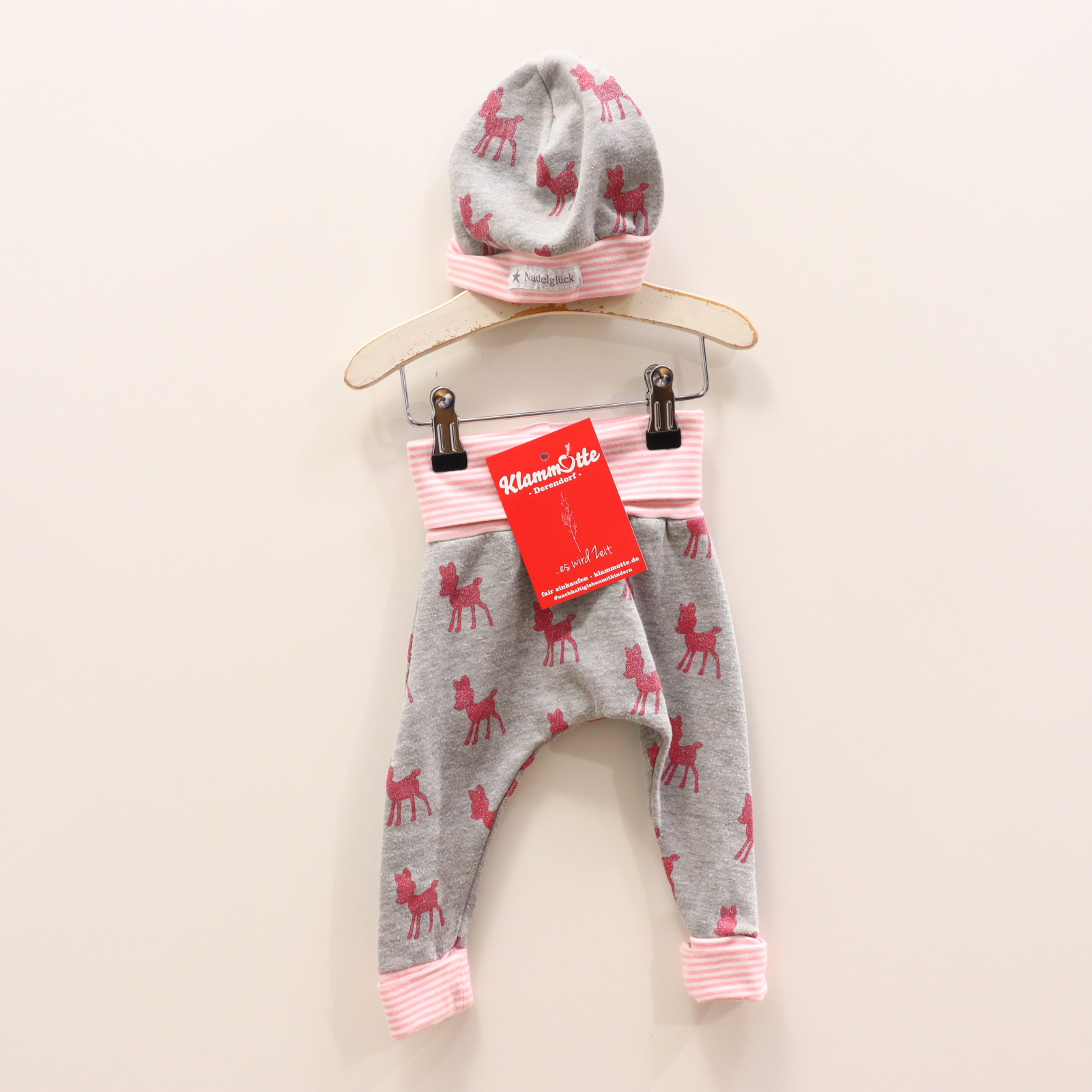 Hosen & Strampler Selfmadelabel 62/68 grau/rosa Alloverprint/gestreift/melange Jogger/MItwachshose/Schlupfhose Sweat Komfortbund mit Mütze!