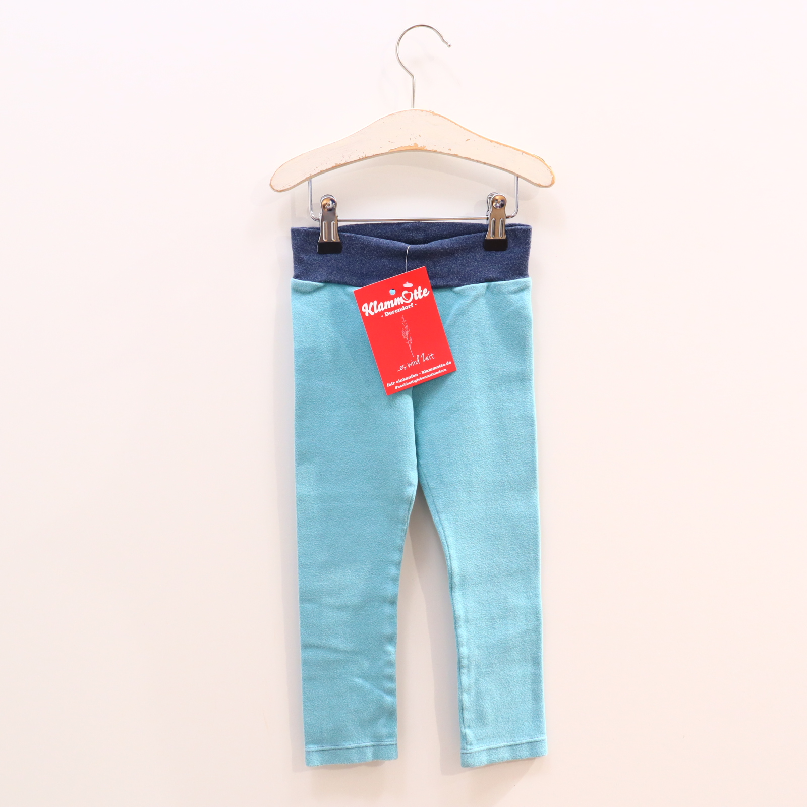 Hose Handmade Legging 98 blau/mint gestreift Sweat Gummibandzug Slim